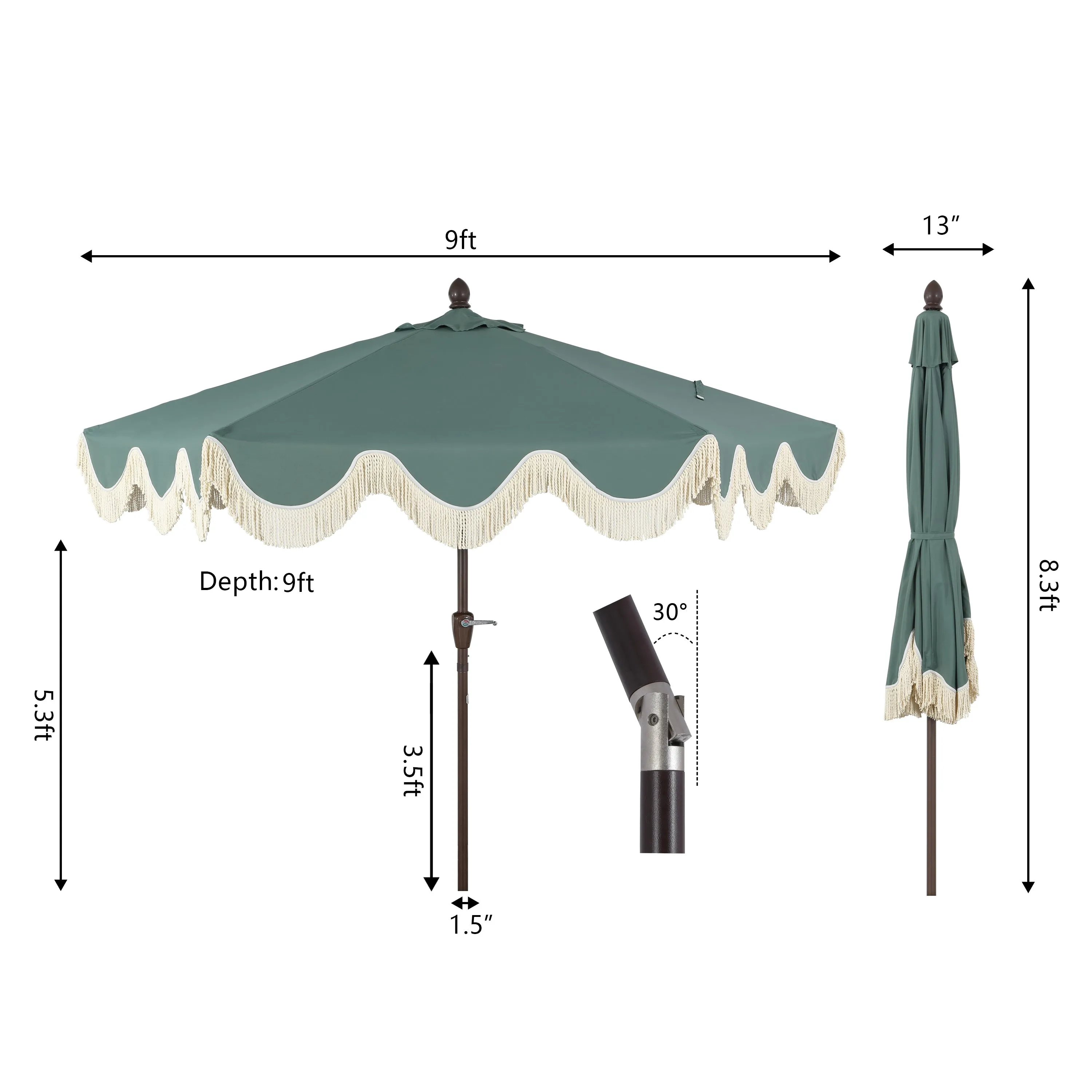 Globex 9 ft. Classic Cottage Tassel Market Patio Umbrella