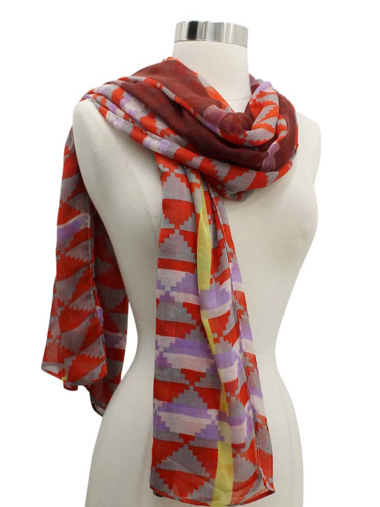 Gradient Geometric Checkered Scarf Shawl