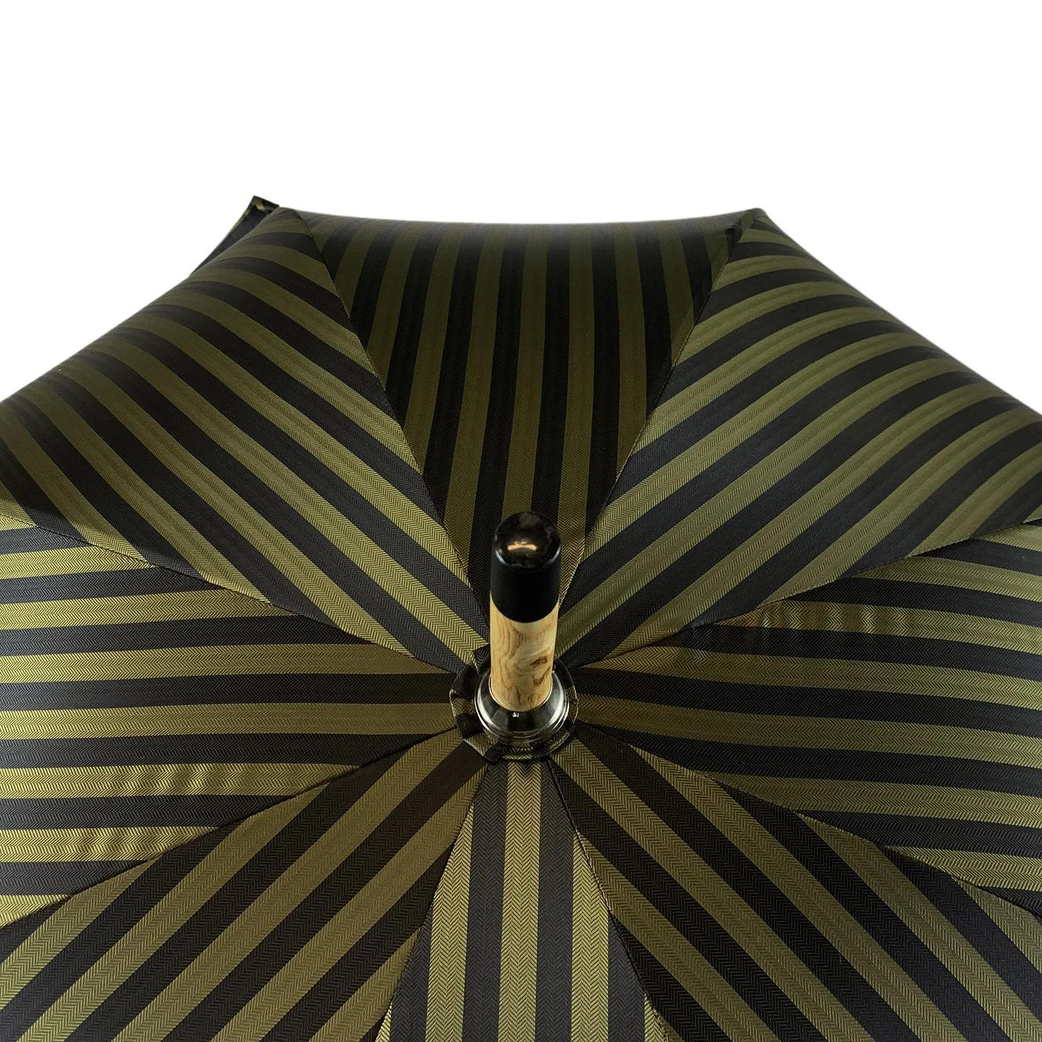 Handcrafted Dark Green striped Umbrella - Natural Ash Wood hand-curved