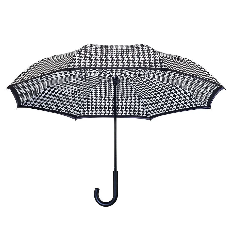 Houndstooth Reverse Close Stick Umbrella