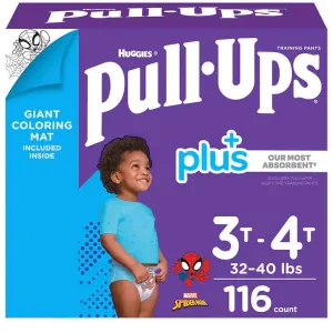 Huggies Pull-Ups Plus Training Pants 2 Exclusive Spiderman Designs 3T to 4T Boys, 116-pack 15-18 kg