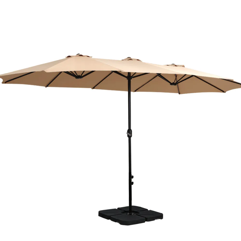 Instahut Outdoor Umbrella Beach Twin Base Stand Garden Sun Shade Beige 4.57m