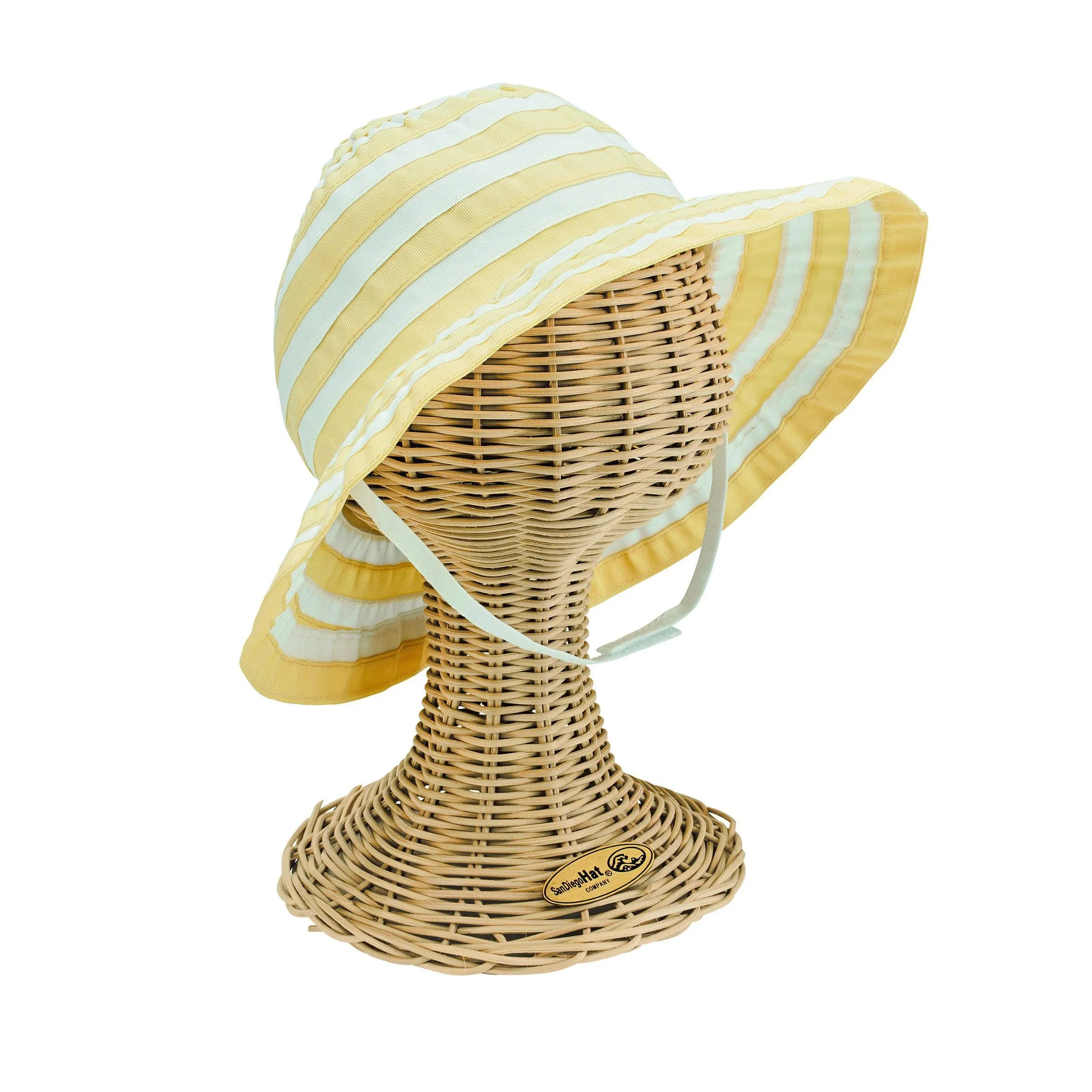 Kids Striped Ribbon Bucket Hat With Chin Strap