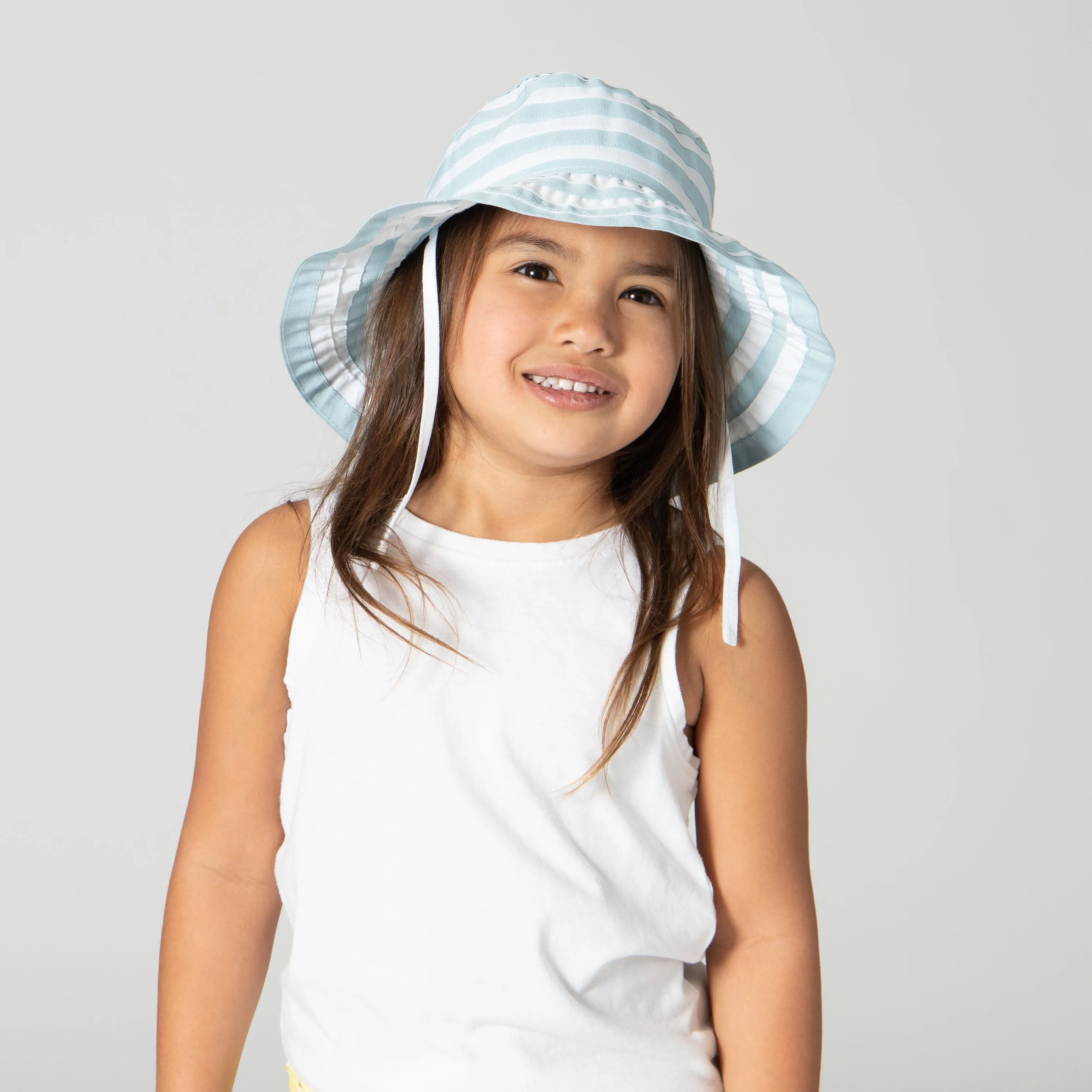 Kids Striped Ribbon Bucket Hat With Chin Strap