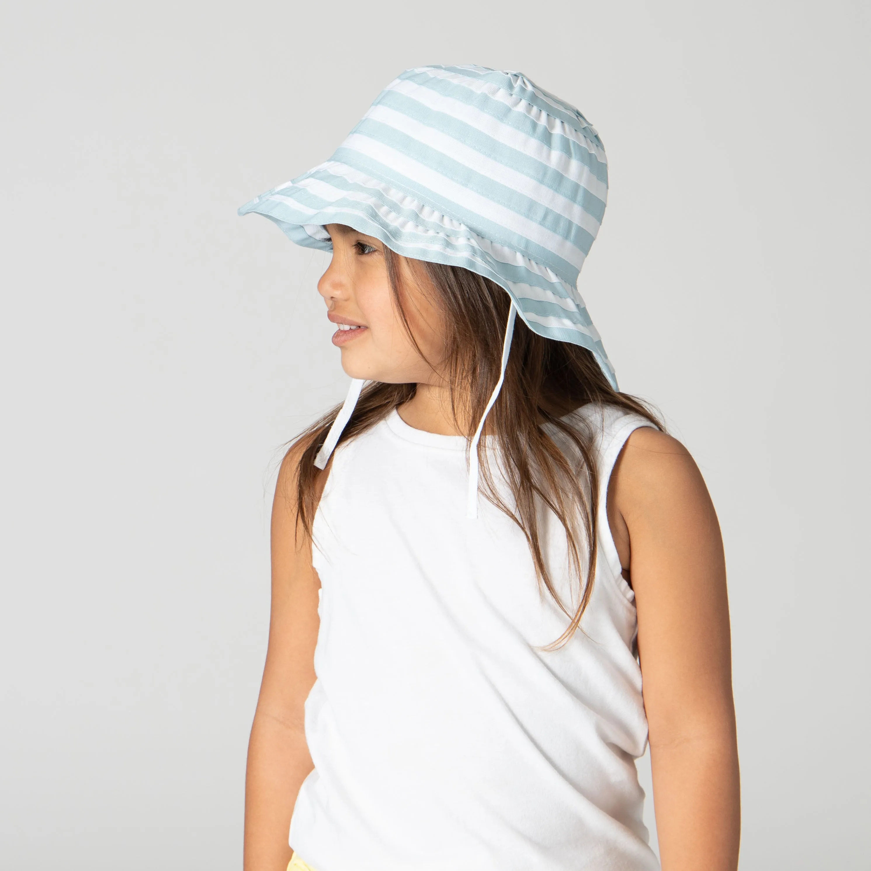 Kids Striped Ribbon Bucket Hat With Chin Strap