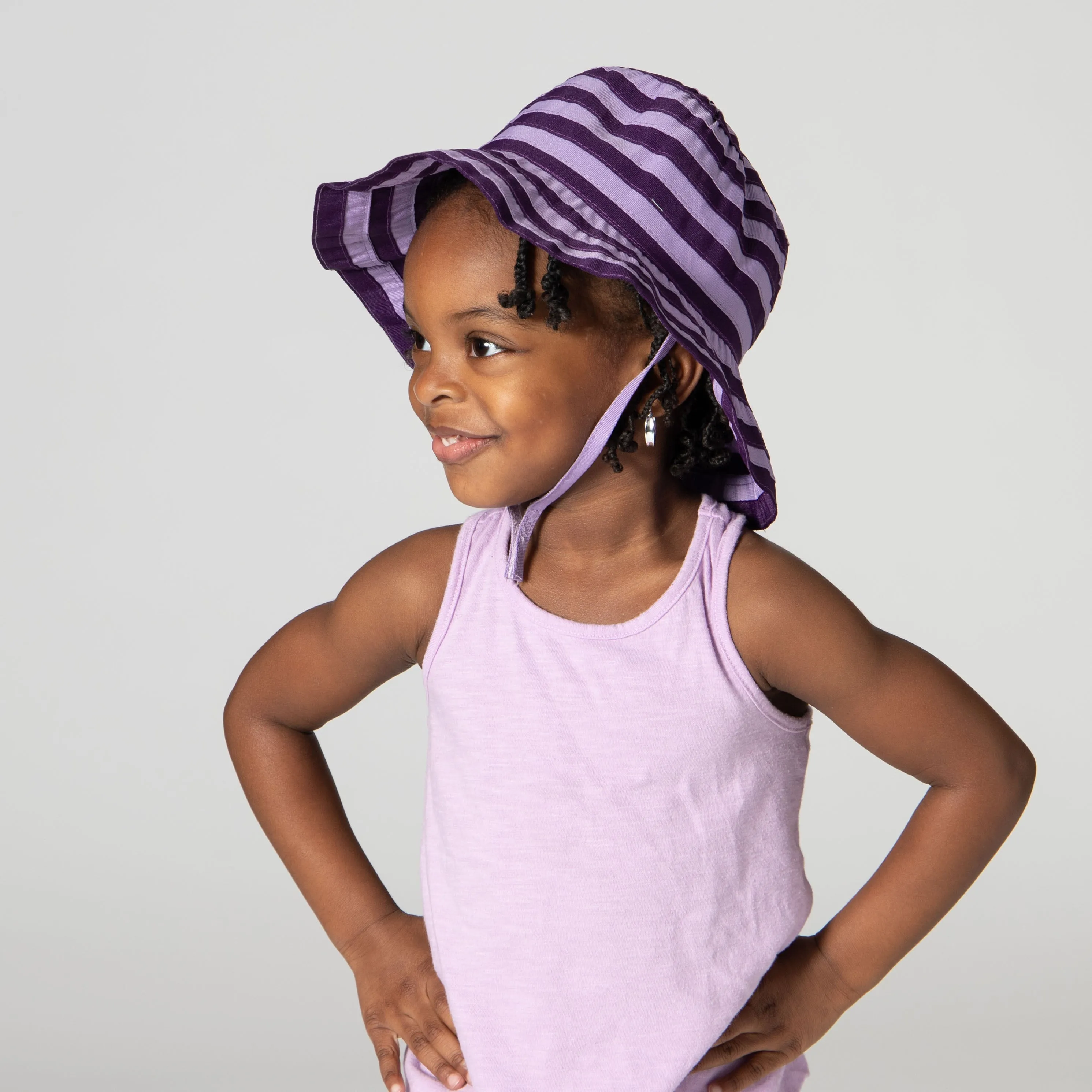 Kids Striped Ribbon Bucket Hat With Chin Strap