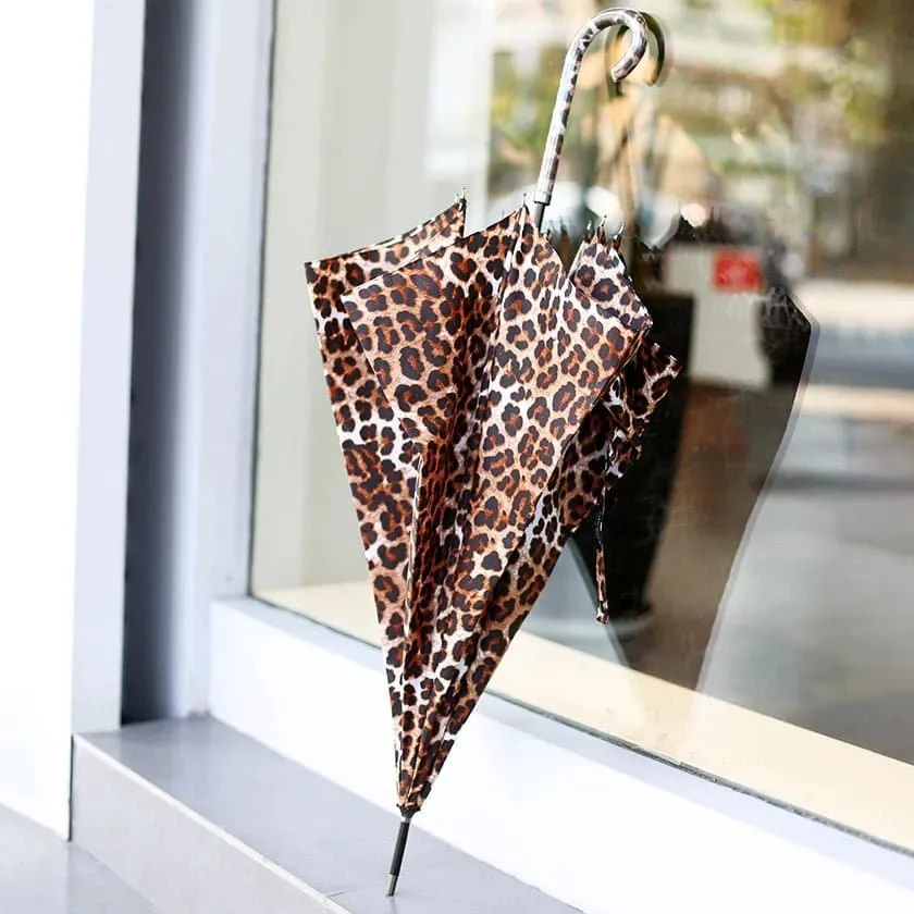 Leopard Pattern Rain Umbrella with Fully-Automatic Control & Long Handle