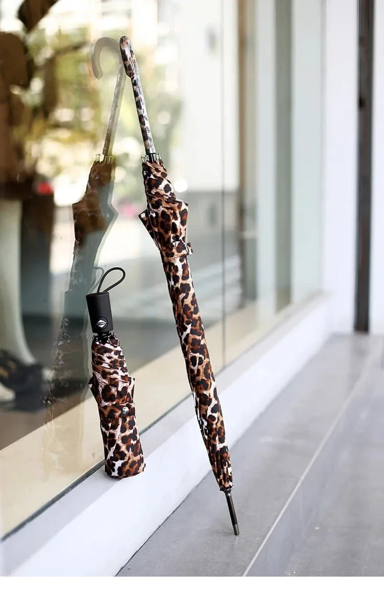 Leopard Pattern Rain Umbrella with Fully-Automatic Control & Long Handle