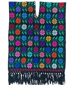 Mexican Floral Poncho Black