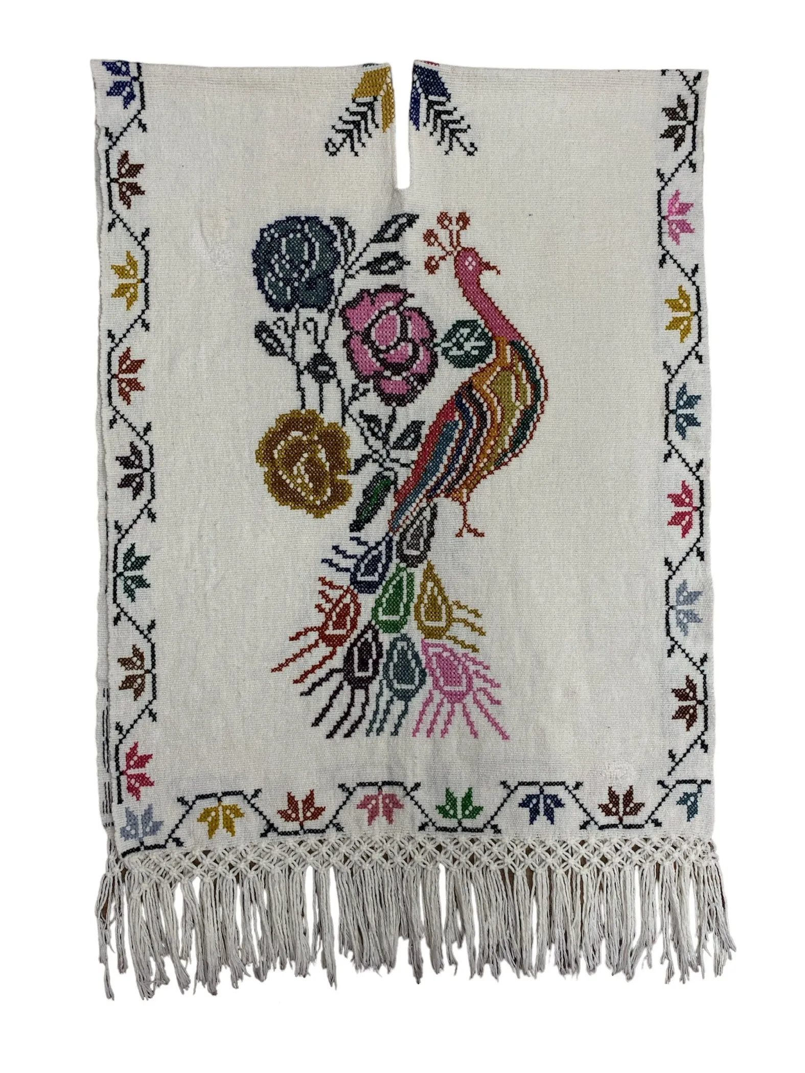 Mexican Peacock Poncho White