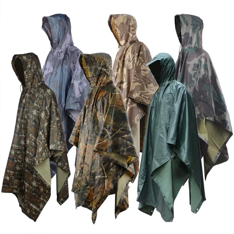 Military Style Hooded Rain Poncho & Multi-Purpose Waterproof Shelter / Tent / Picnic Mat Stealth Angel Survival SA-RC1