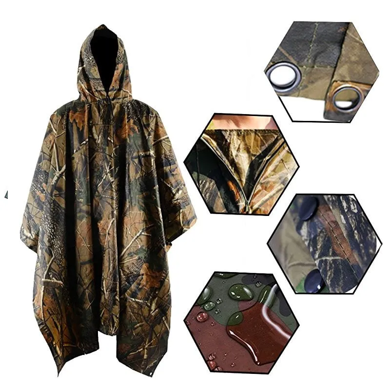 Military Style Hooded Rain Poncho & Multi-Purpose Waterproof Shelter / Tent / Picnic Mat Stealth Angel Survival SA-RC1