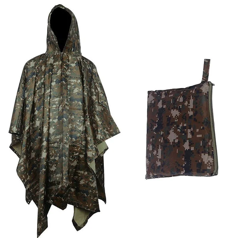 Military Style Hooded Rain Poncho & Multi-Purpose Waterproof Shelter / Tent / Picnic Mat Stealth Angel Survival SA-RC1