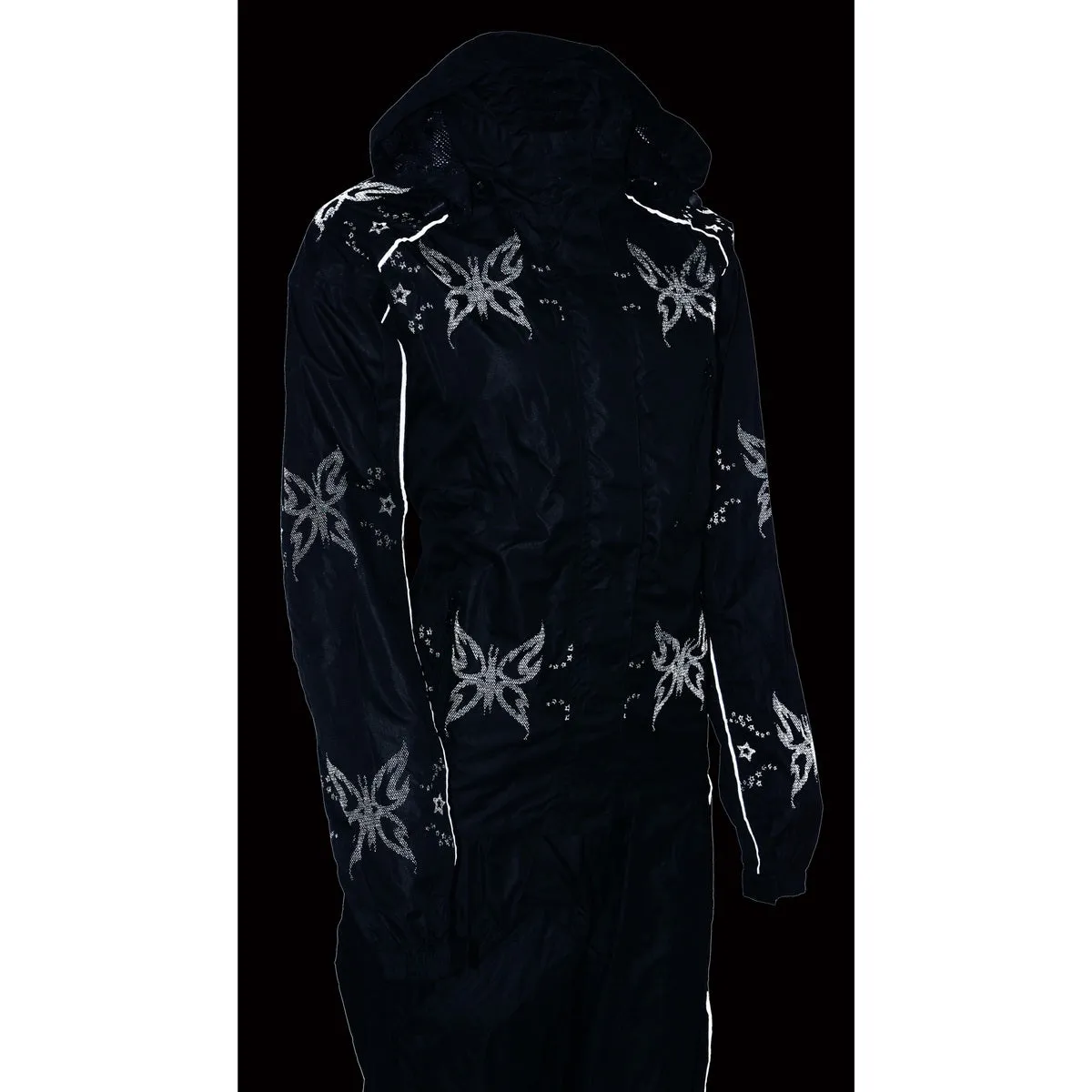 NexGen SH2342 Women's Black Water Resistant Rain Suit with Reflective Butterflies