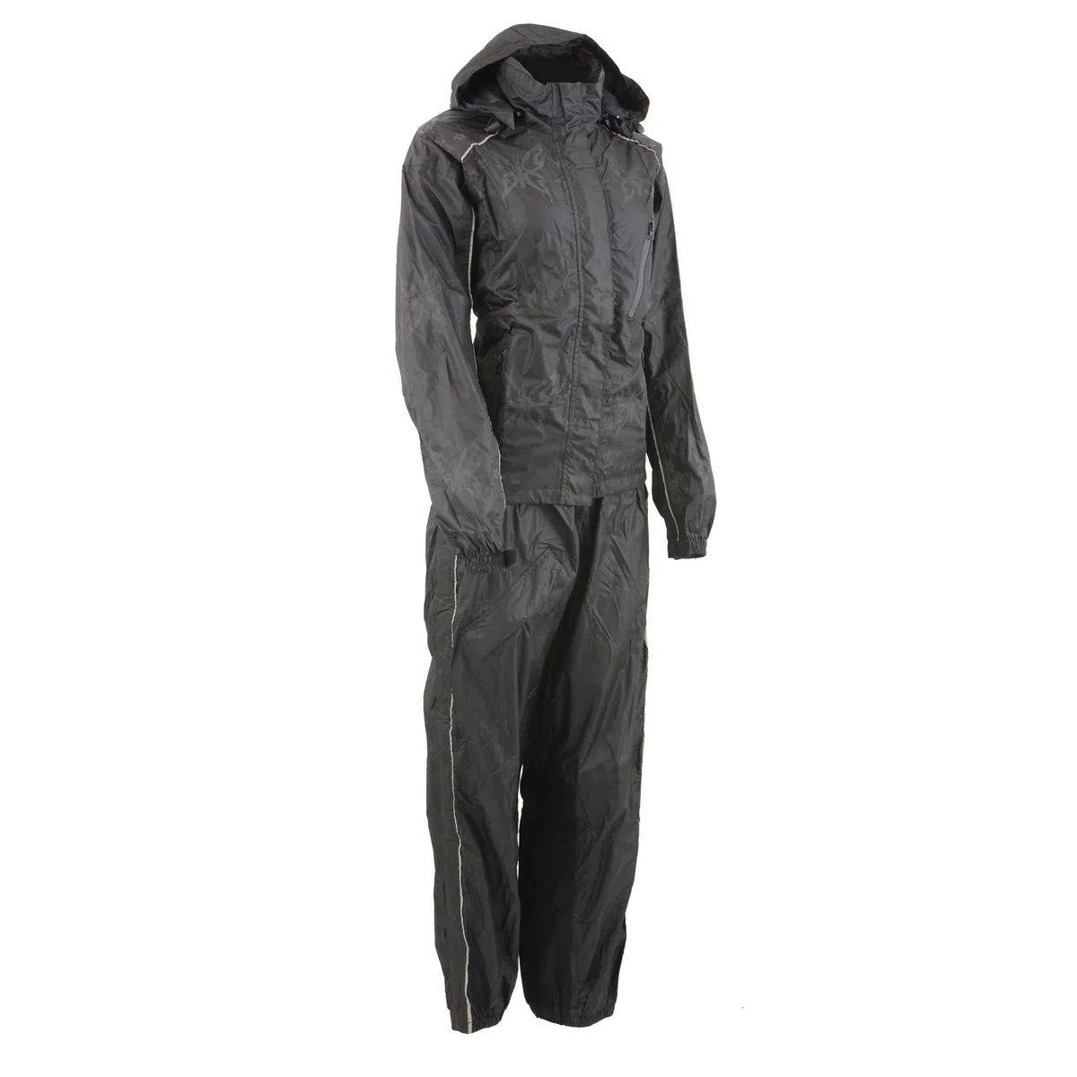 NexGen SH2342 Women's Black Water Resistant Rain Suit with Reflective Butterflies