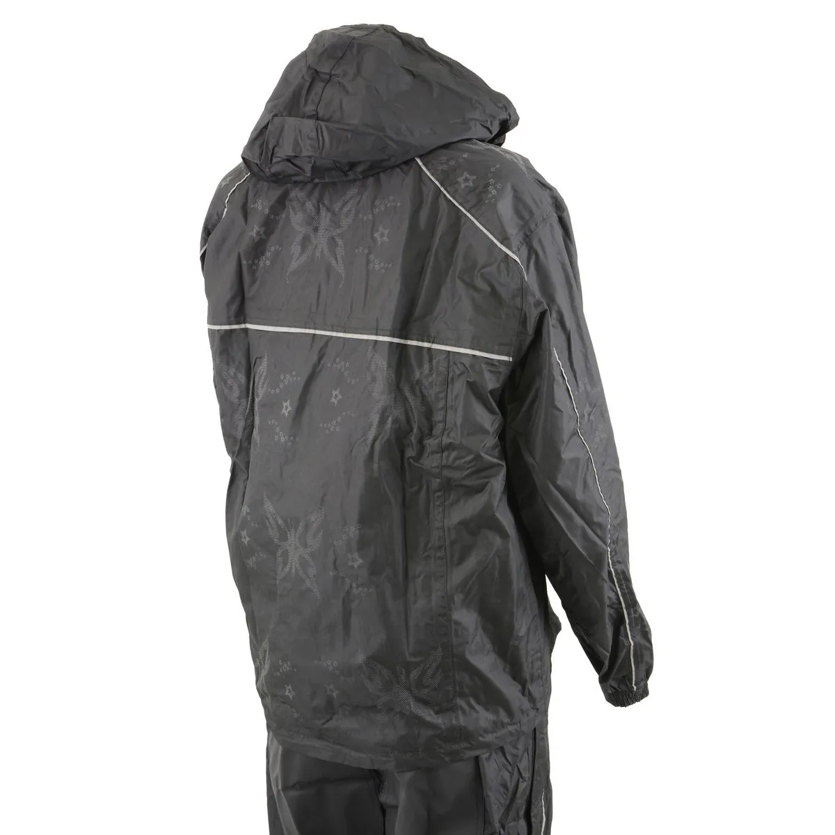 NexGen SH2342 Women's Black Water Resistant Rain Suit with Reflective Butterflies