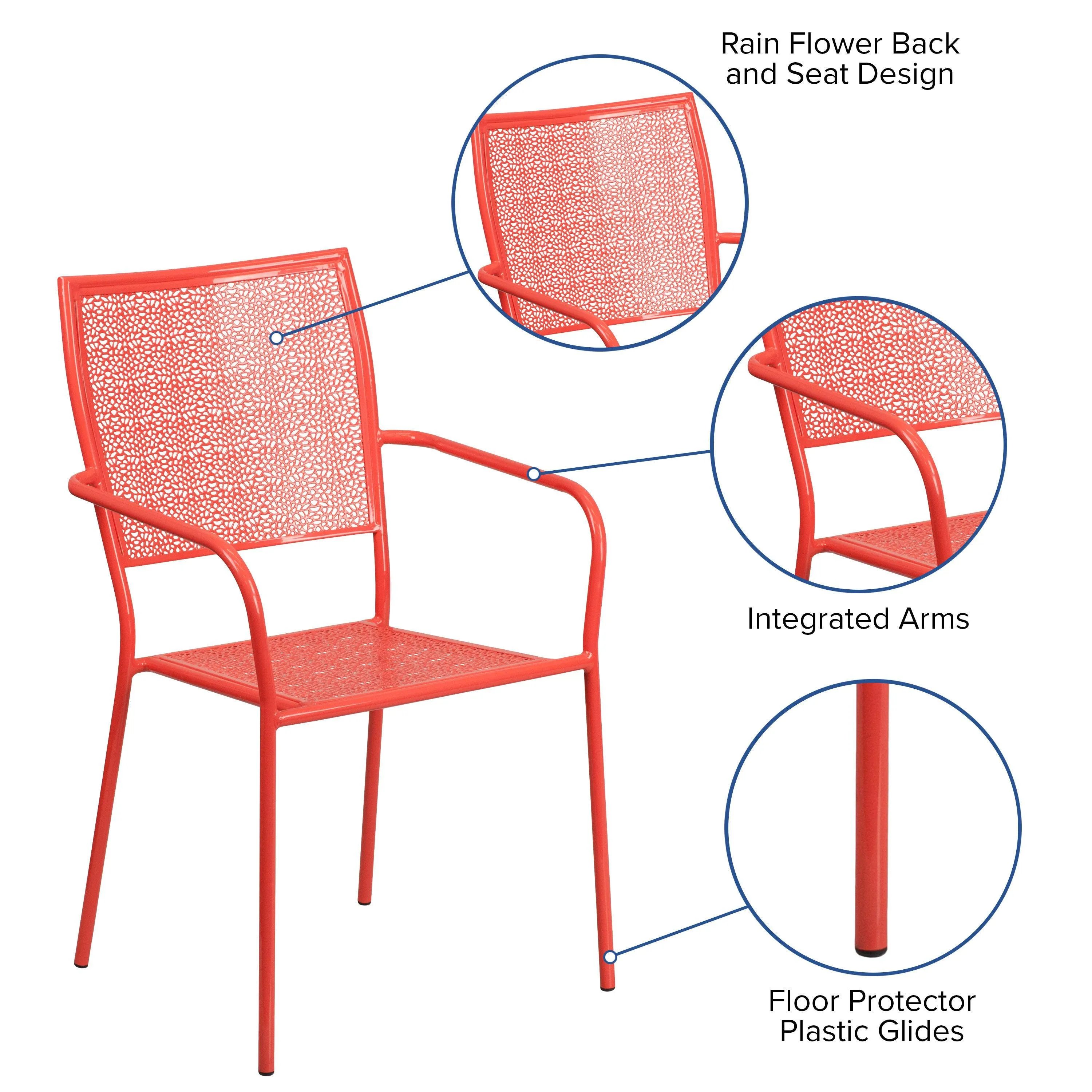 Oia Commercial Grade Indoor-Outdoor Steel Patio Arm Chair with Square Back