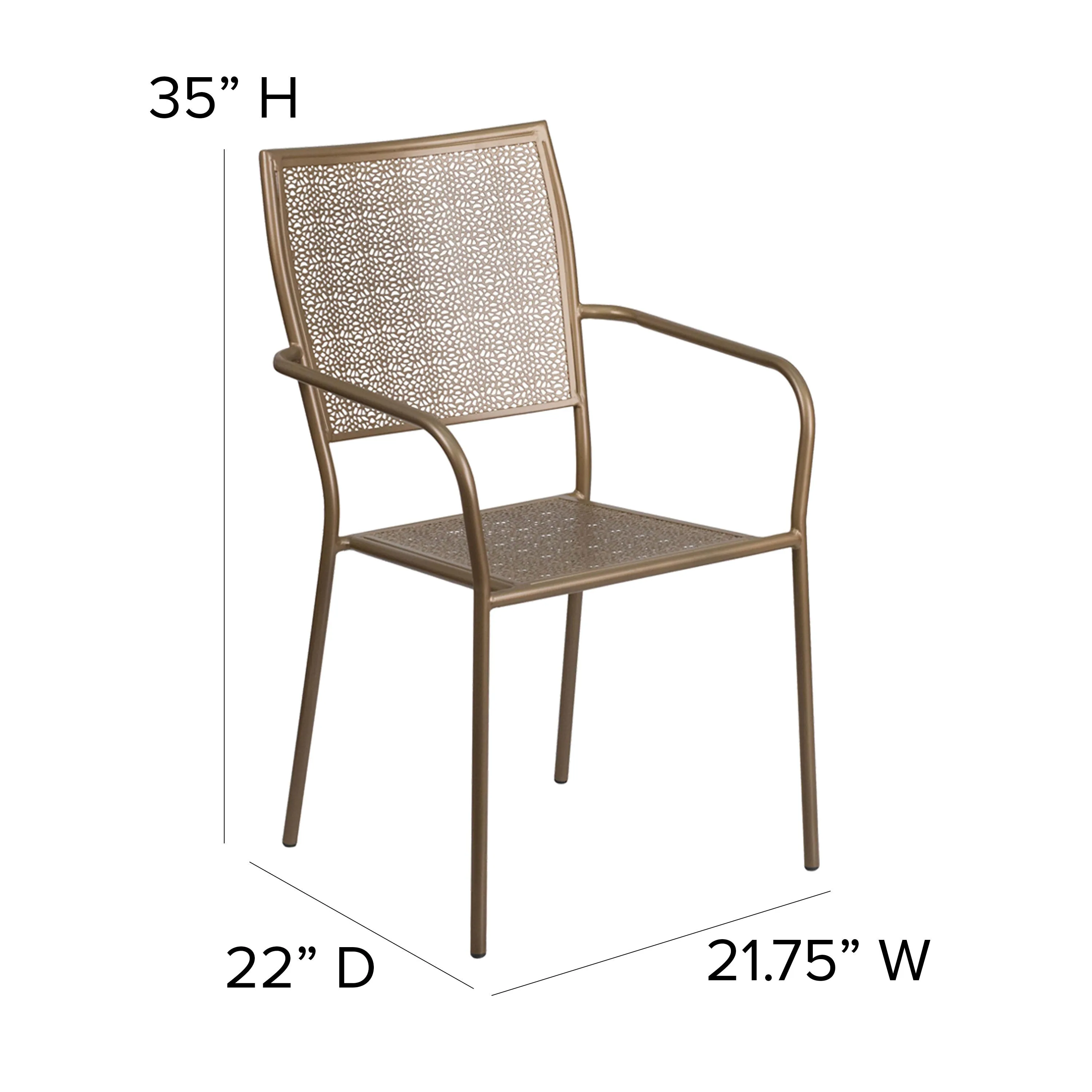 Oia Commercial Grade Indoor-Outdoor Steel Patio Arm Chair with Square Back