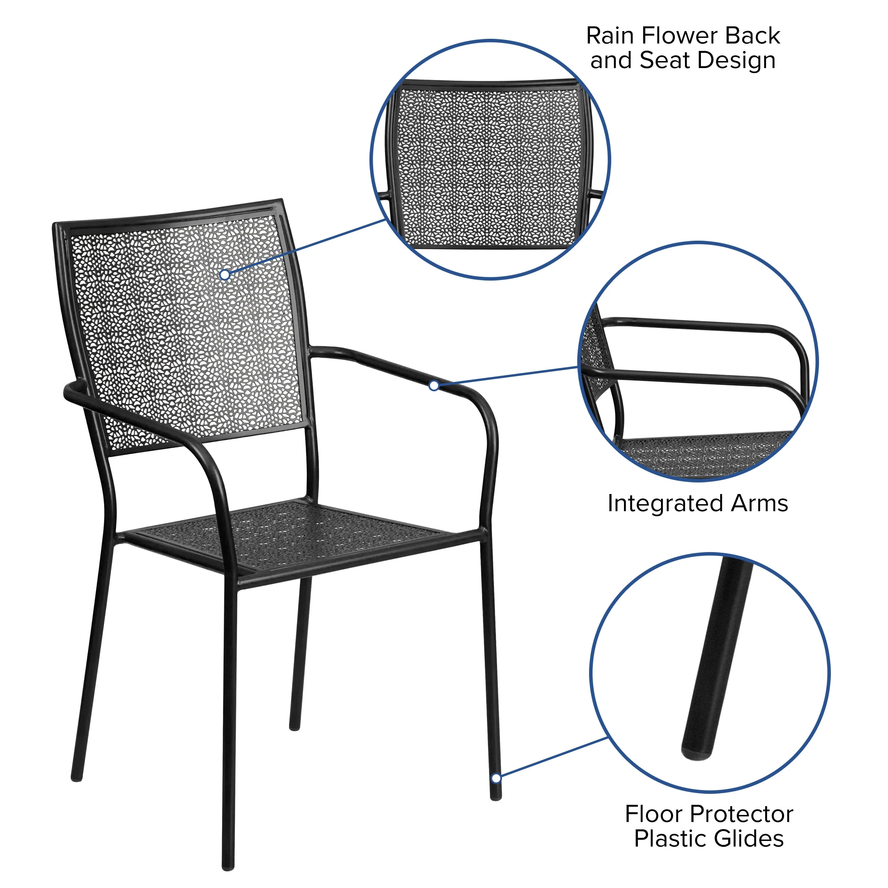 Oia Commercial Grade Indoor-Outdoor Steel Patio Arm Chair with Square Back