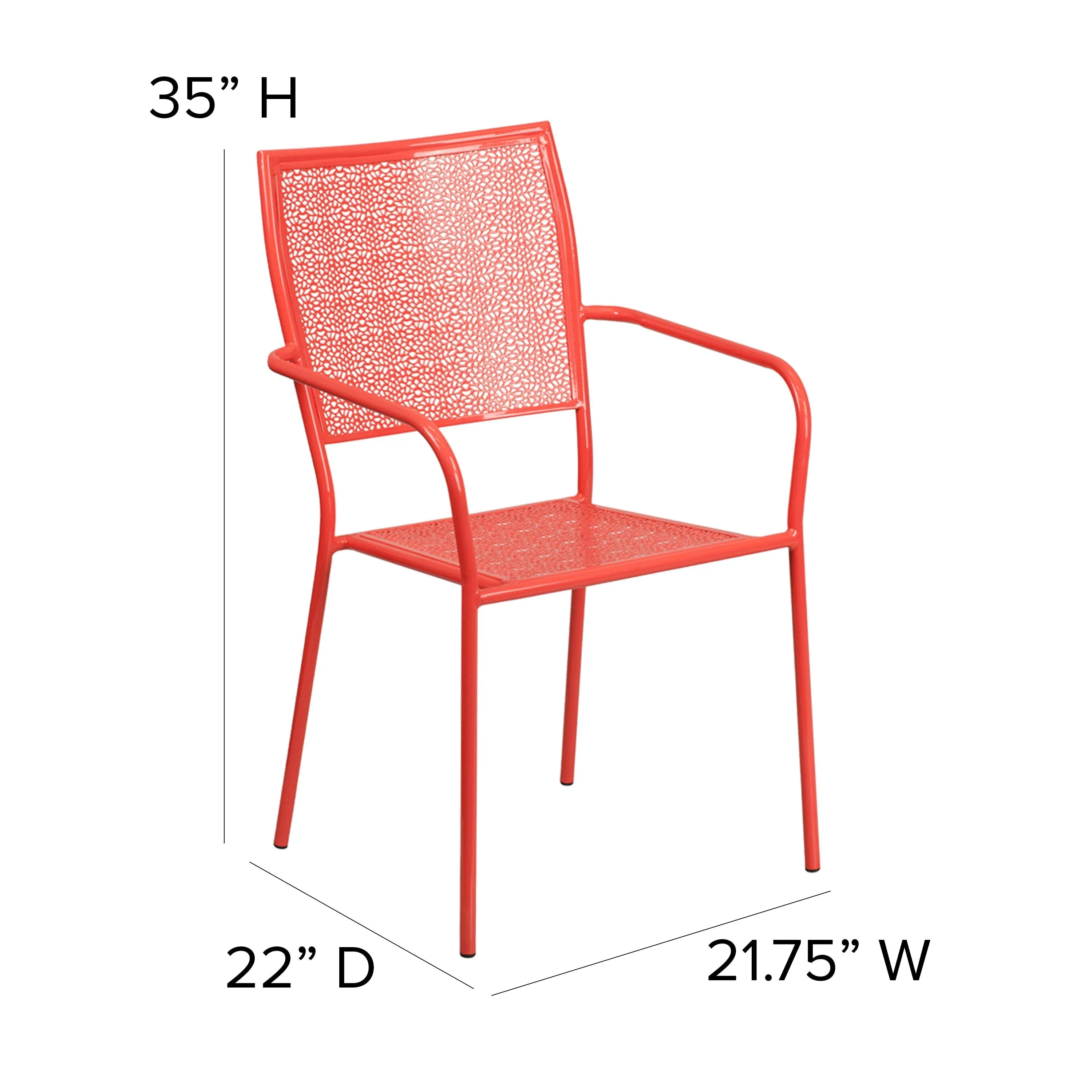 Oia Commercial Grade Indoor-Outdoor Steel Patio Arm Chair with Square Back