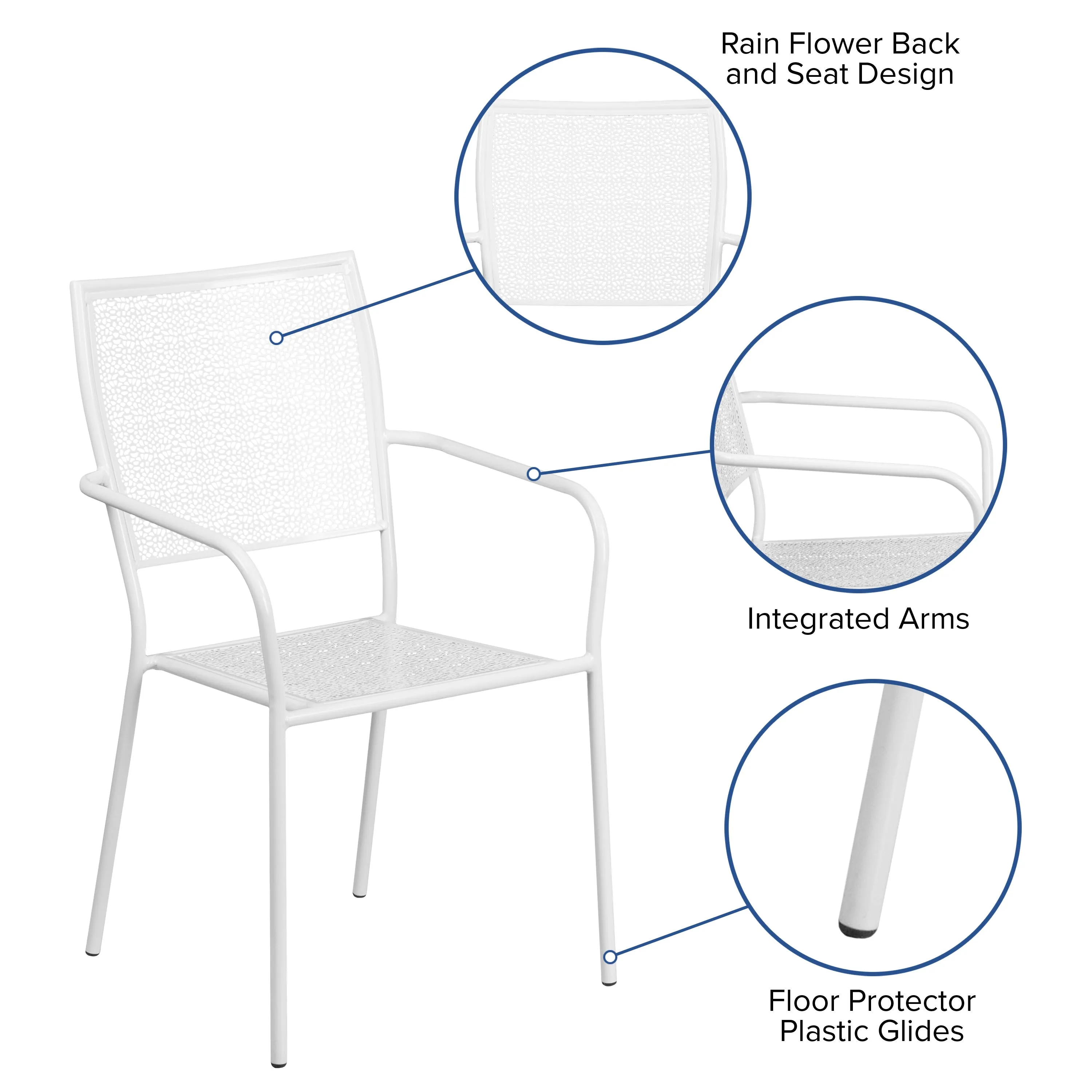 Oia Commercial Grade Indoor-Outdoor Steel Patio Arm Chair with Square Back