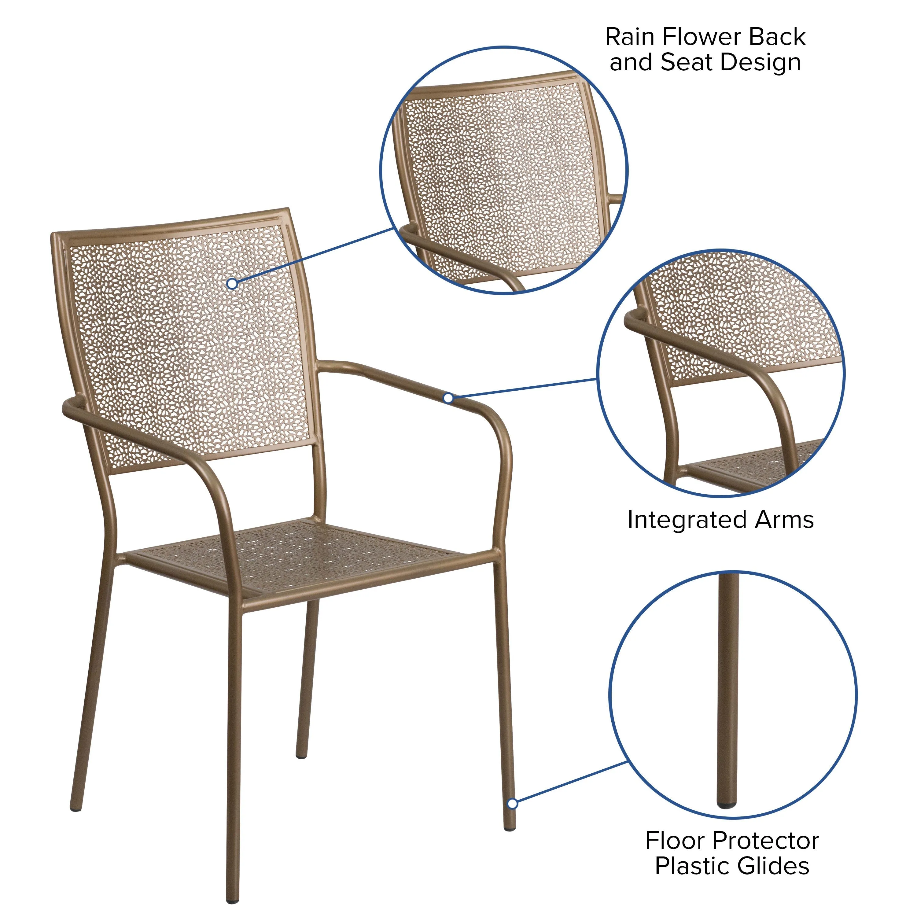 Oia Commercial Grade Indoor-Outdoor Steel Patio Arm Chair with Square Back