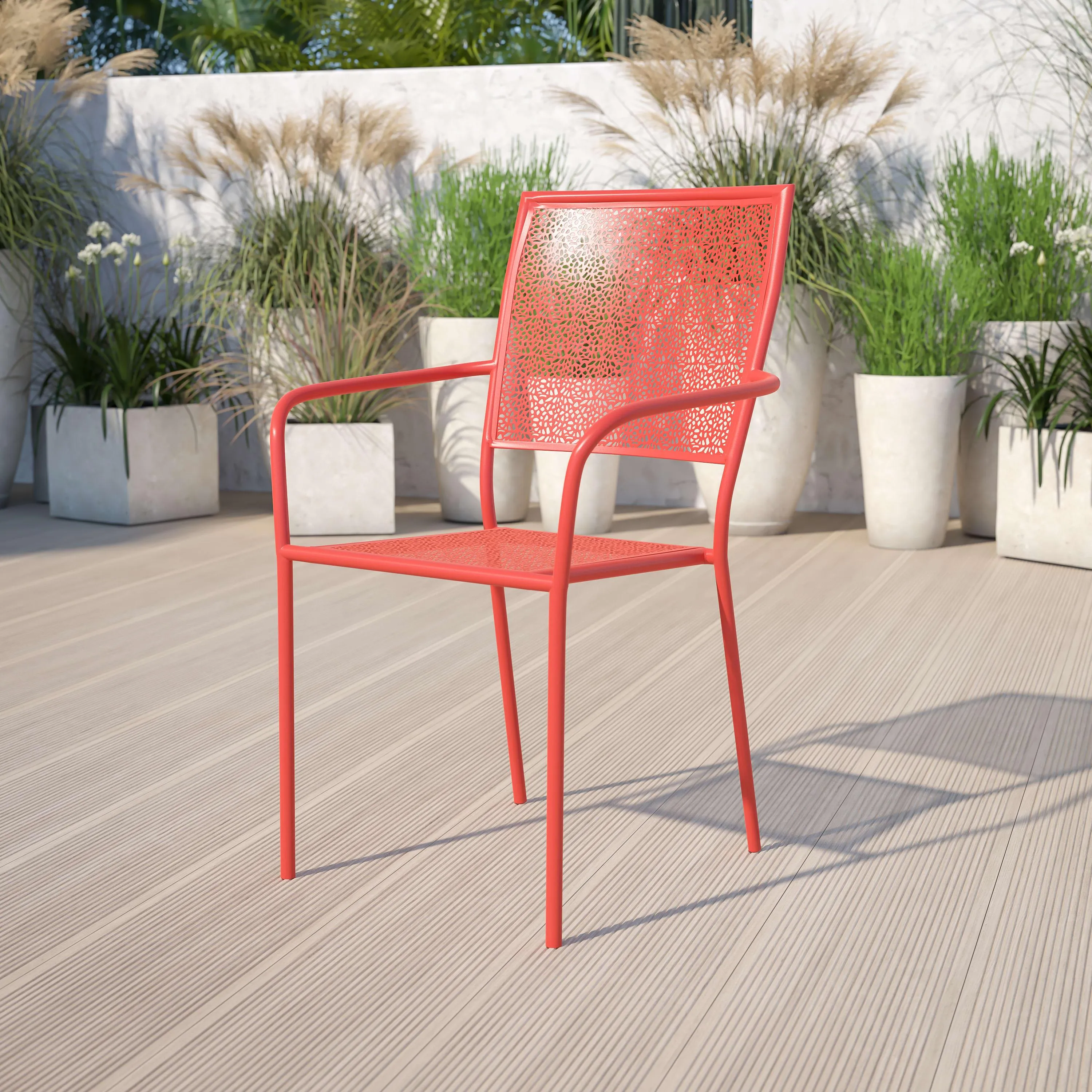 Oia Commercial Grade Indoor-Outdoor Steel Patio Arm Chair with Square Back