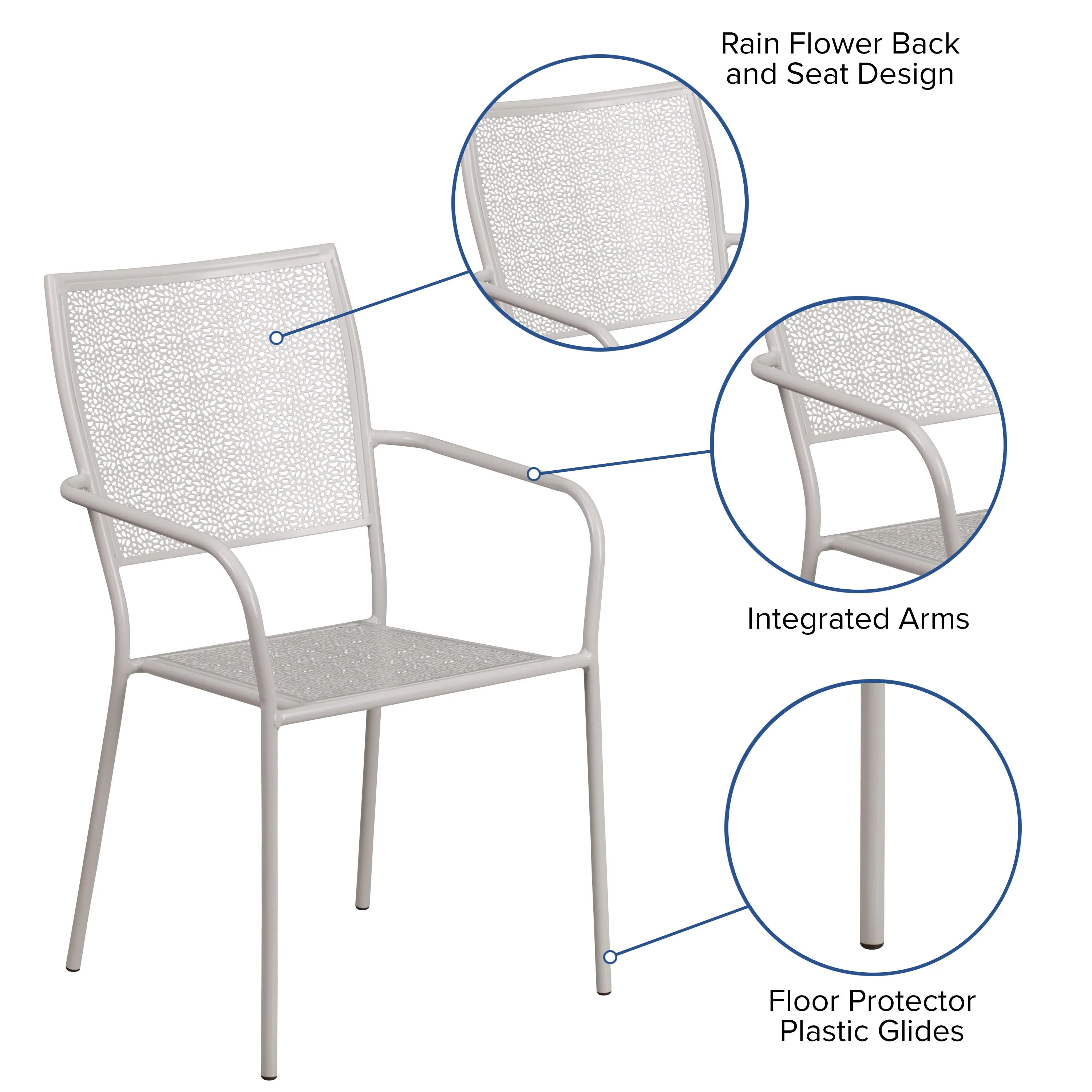 Oia Commercial Grade Indoor-Outdoor Steel Patio Arm Chair with Square Back