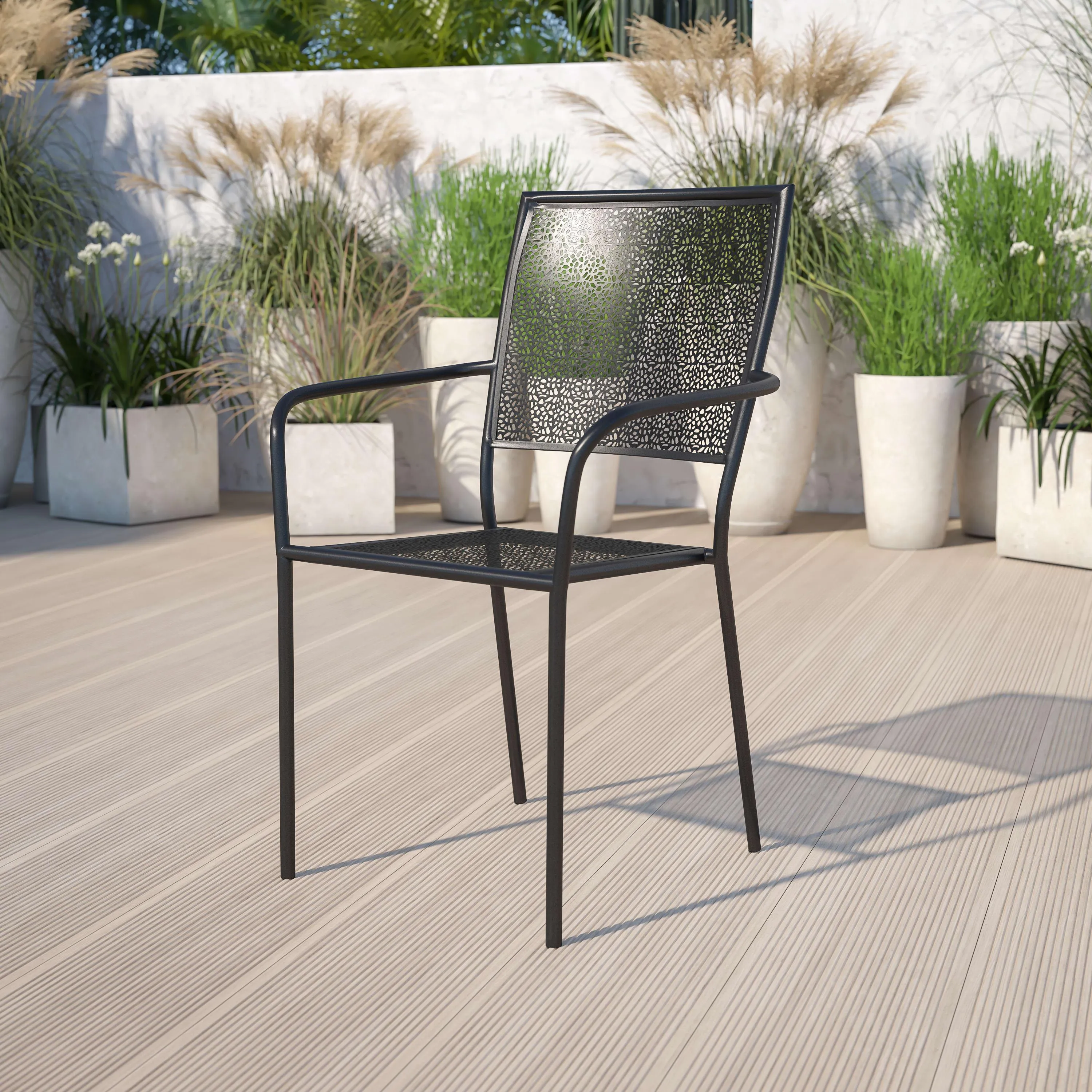 Oia Commercial Grade Indoor-Outdoor Steel Patio Arm Chair with Square Back