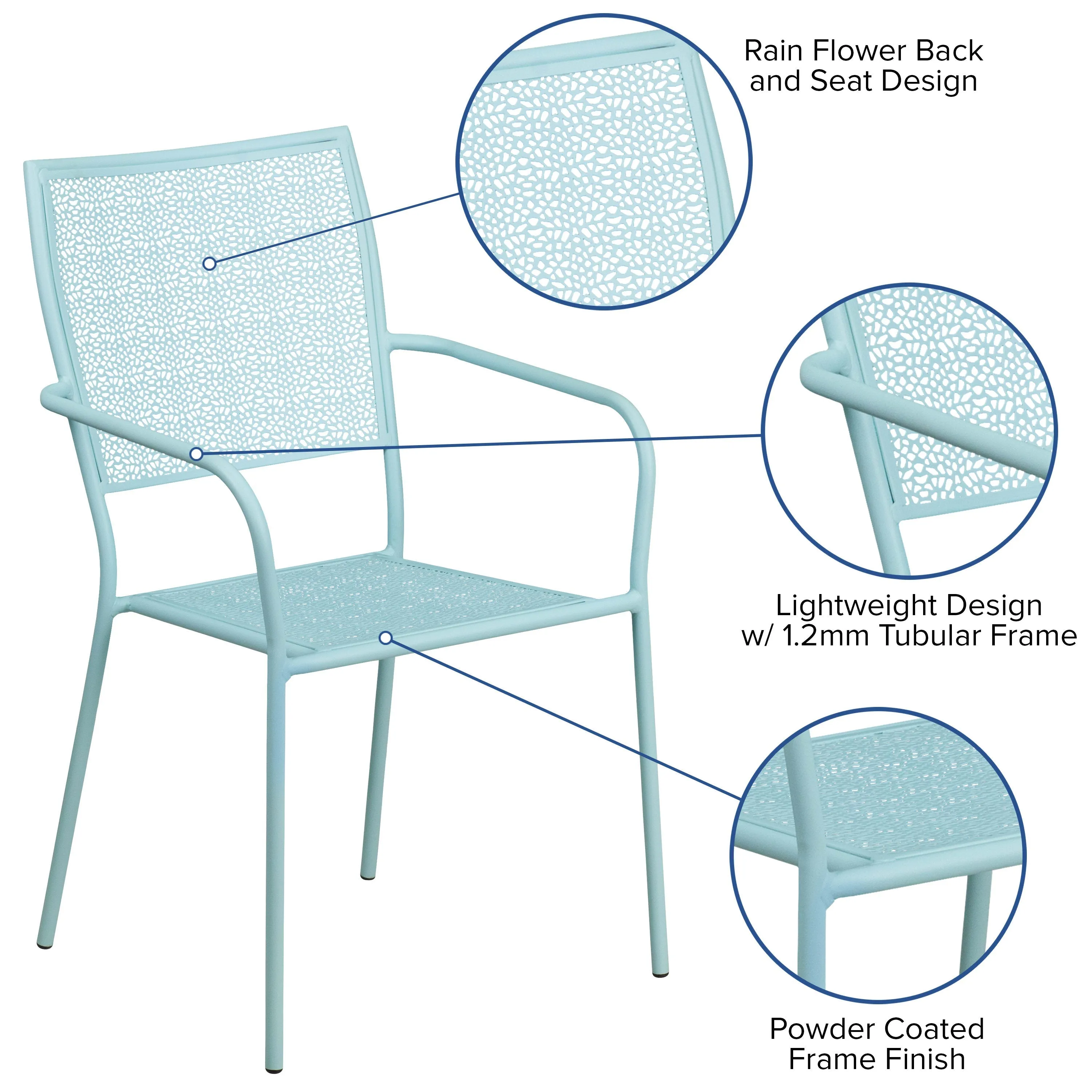 Oia Commercial Grade Indoor-Outdoor Steel Patio Arm Chair with Square Back