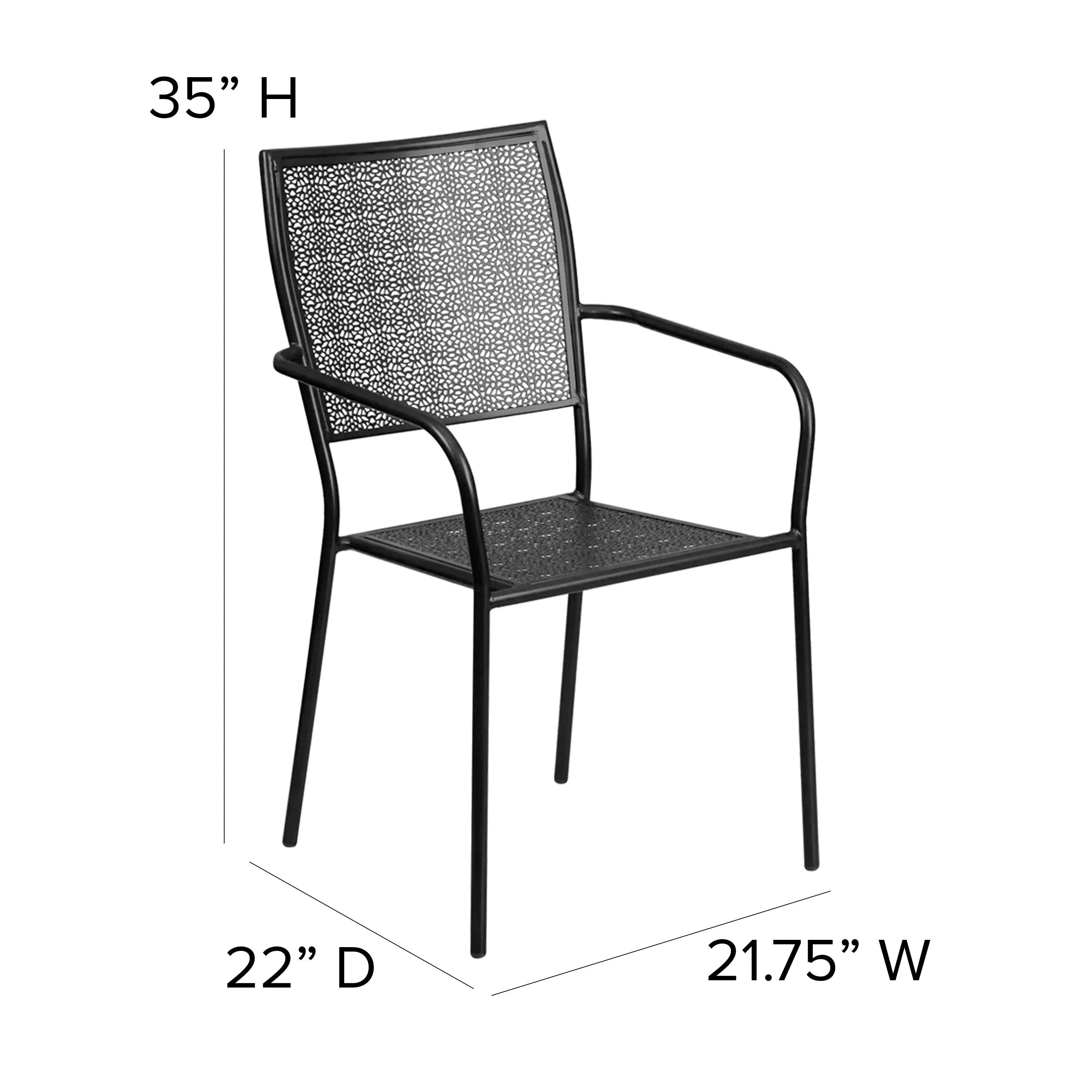 Oia Commercial Grade Indoor-Outdoor Steel Patio Arm Chair with Square Back