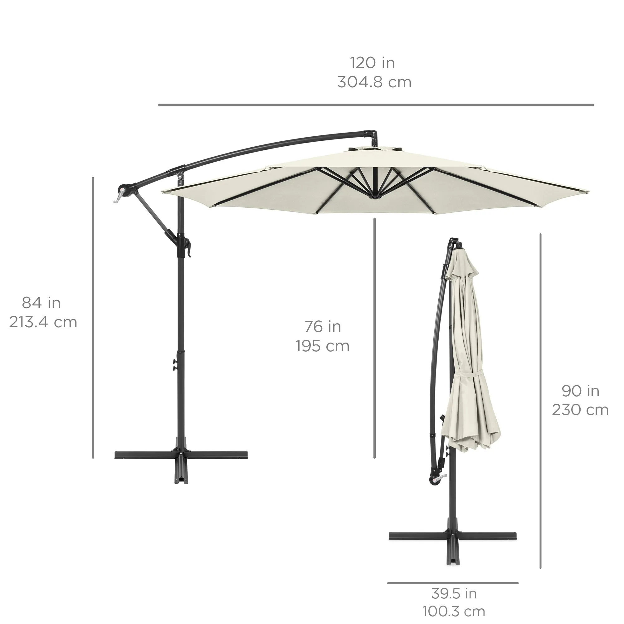 Solar LED Offset Hanging Patio Umbrella w/ Crank Tilt Adjustment - 10ft