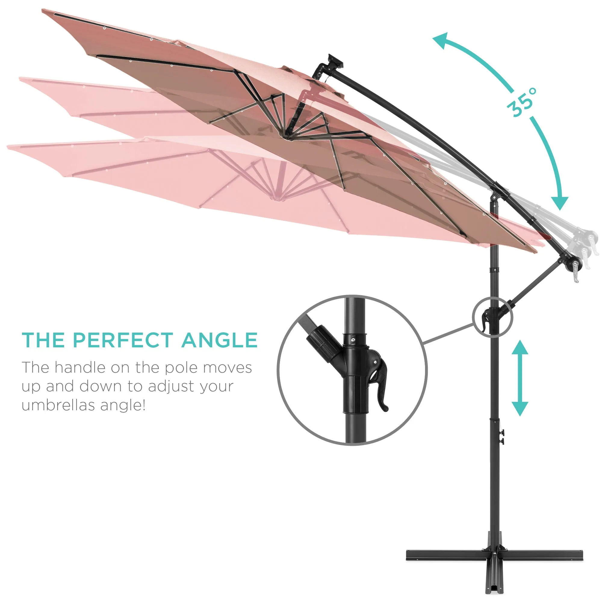 Solar LED Offset Hanging Patio Umbrella w/ Crank Tilt Adjustment - 10ft