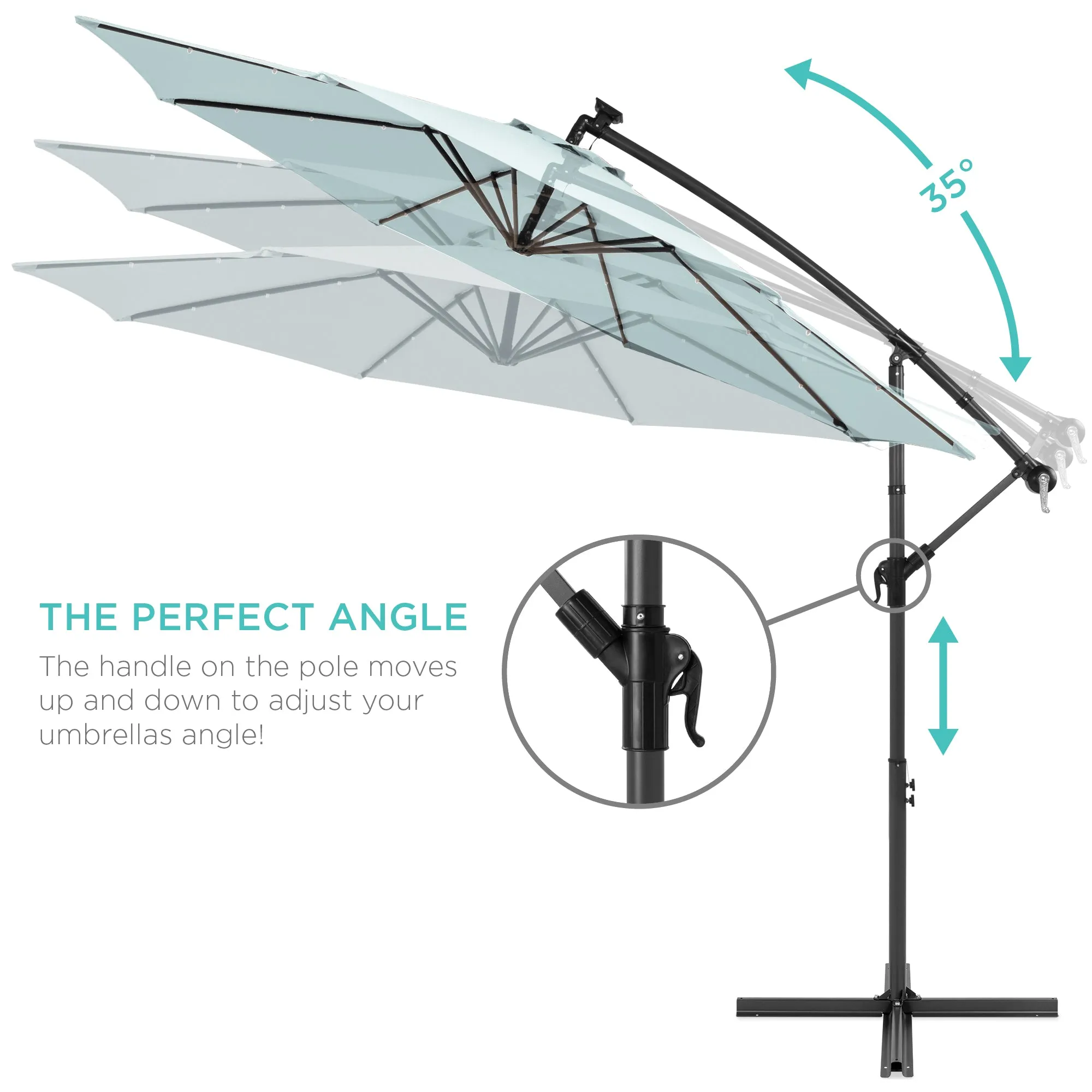 Solar LED Offset Hanging Patio Umbrella w/ Crank Tilt Adjustment - 10ft