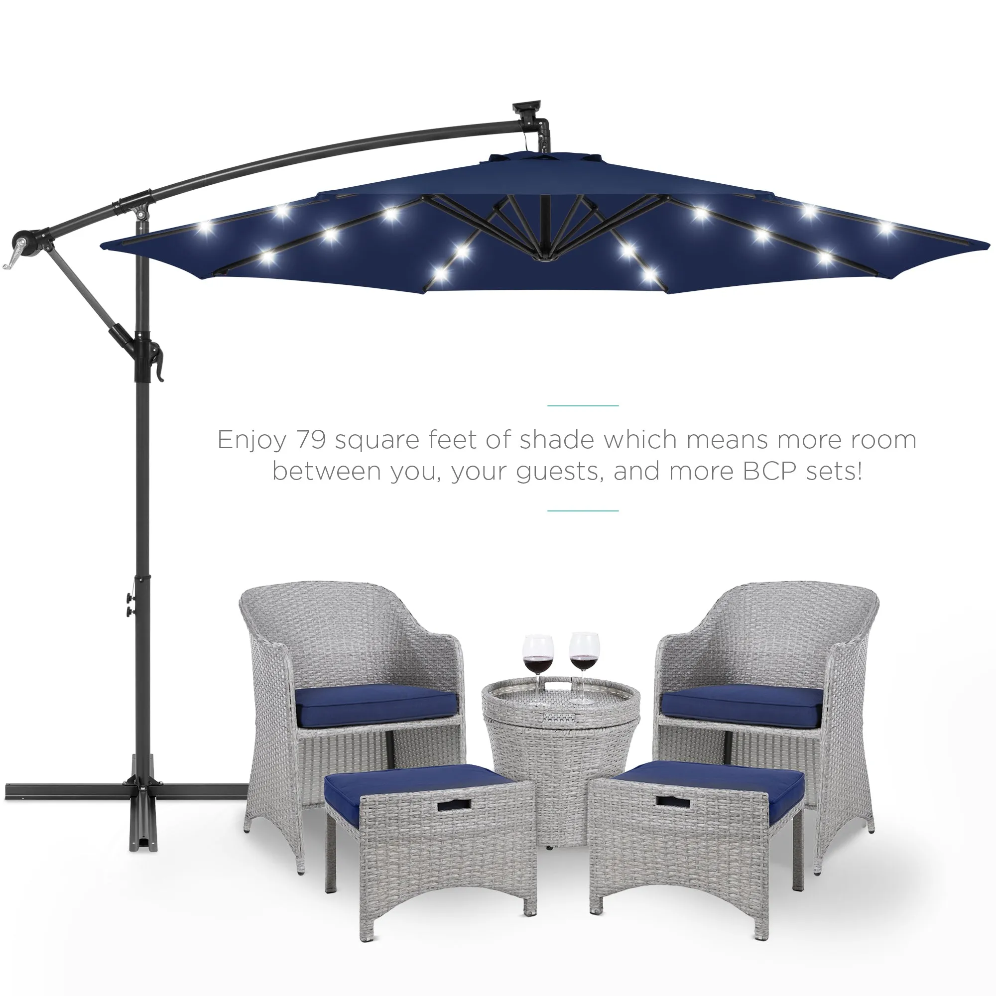 Solar LED Offset Hanging Patio Umbrella w/ Crank Tilt Adjustment - 10ft