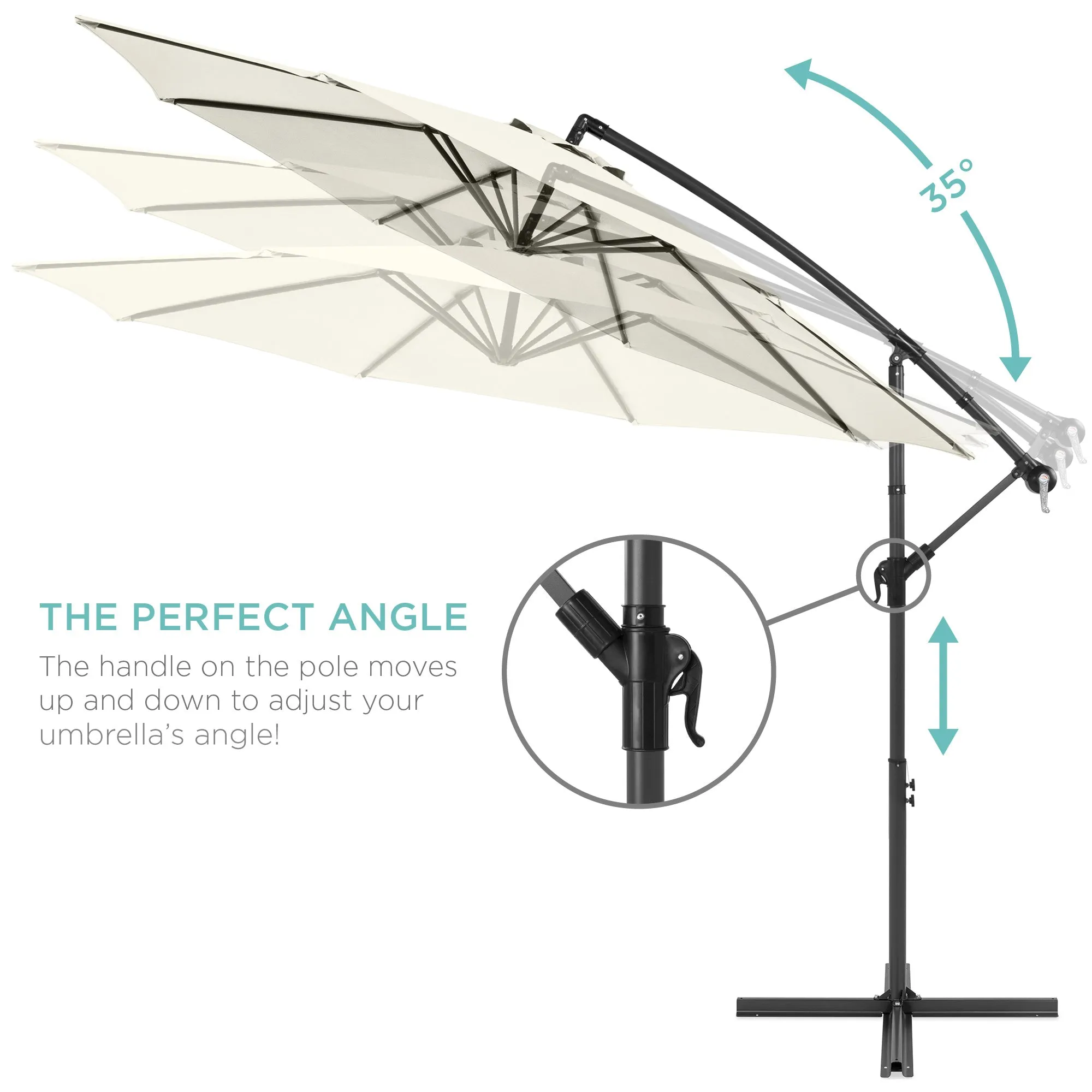 Solar LED Offset Hanging Patio Umbrella w/ Crank Tilt Adjustment - 10ft