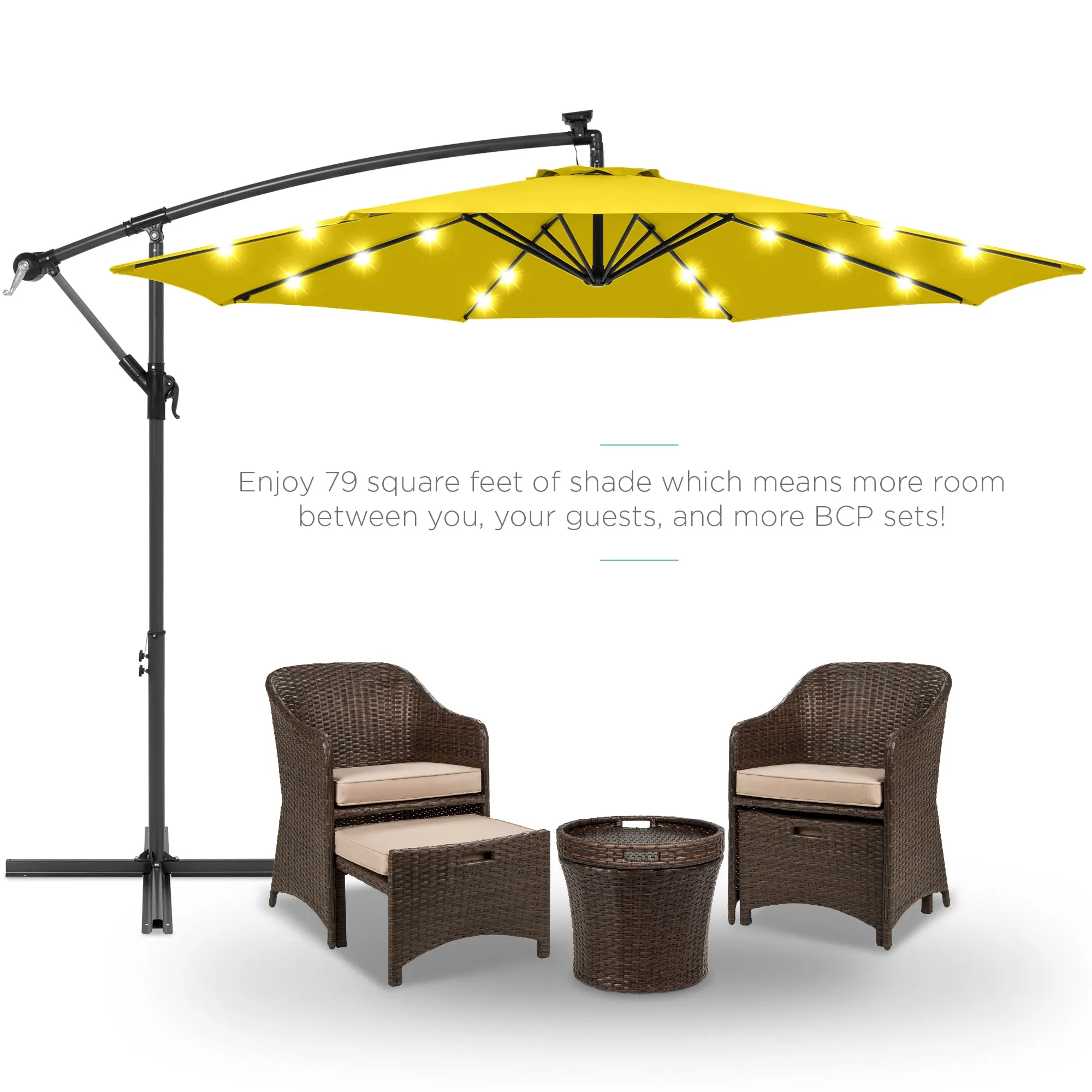 Solar LED Offset Hanging Patio Umbrella w/ Crank Tilt Adjustment - 10ft