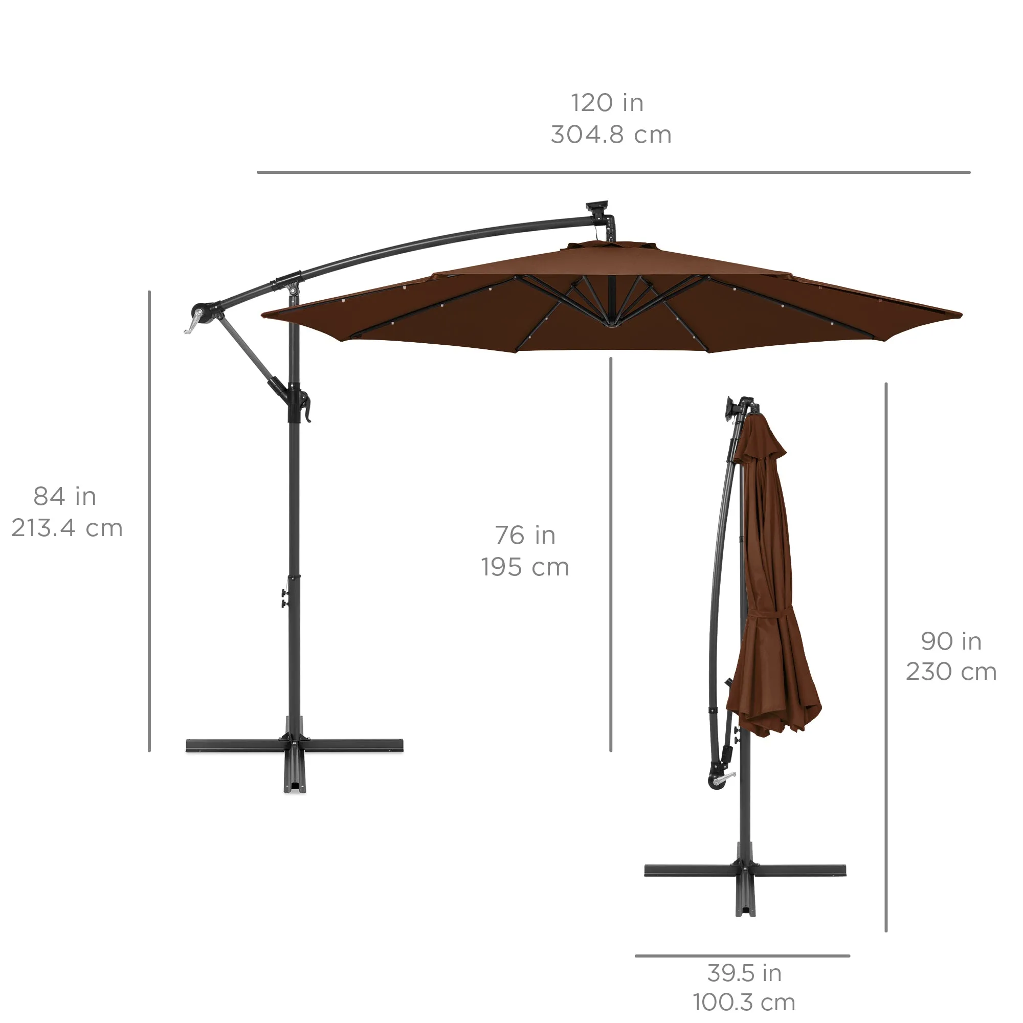 Solar LED Offset Hanging Patio Umbrella w/ Crank Tilt Adjustment - 10ft