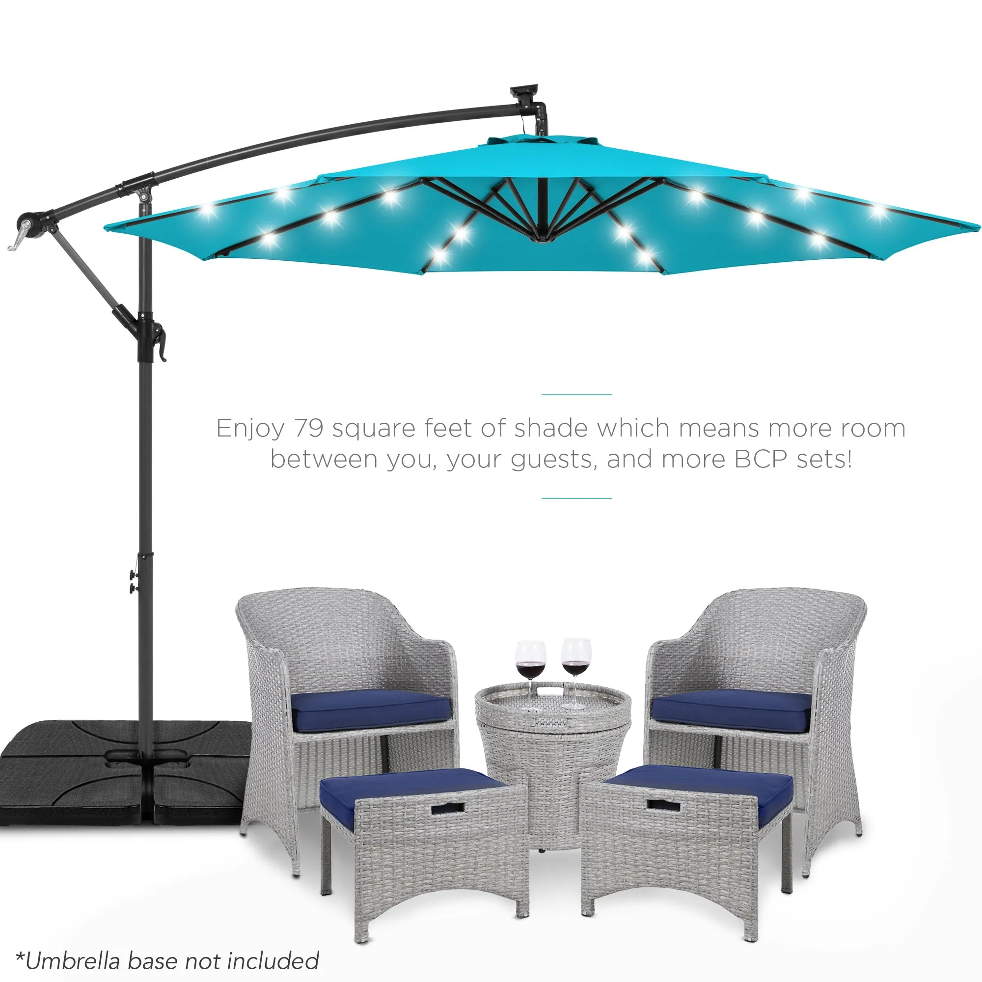 Solar LED Offset Hanging Patio Umbrella w/ Crank Tilt Adjustment - 10ft