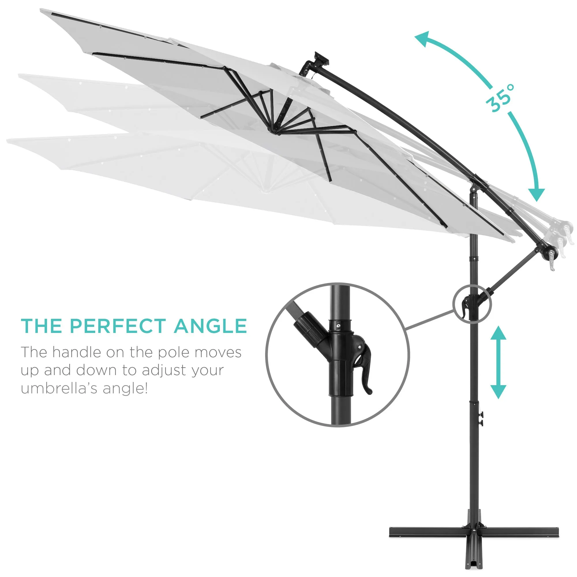 Solar LED Offset Hanging Patio Umbrella w/ Crank Tilt Adjustment - 10ft