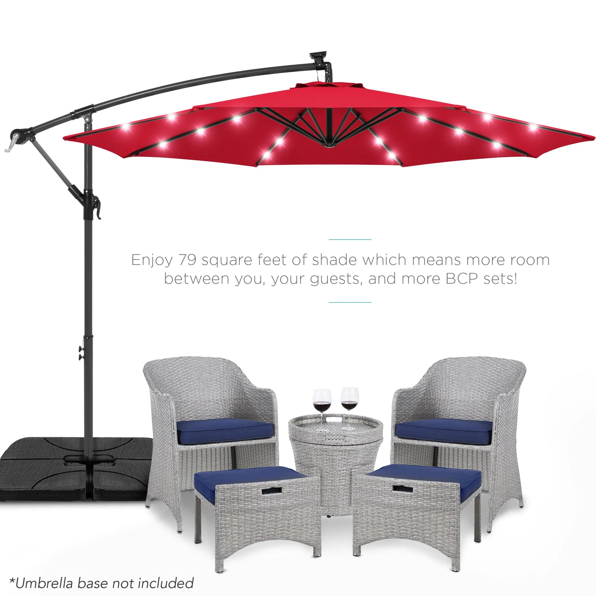 Solar LED Offset Hanging Patio Umbrella w/ Crank Tilt Adjustment - 10ft