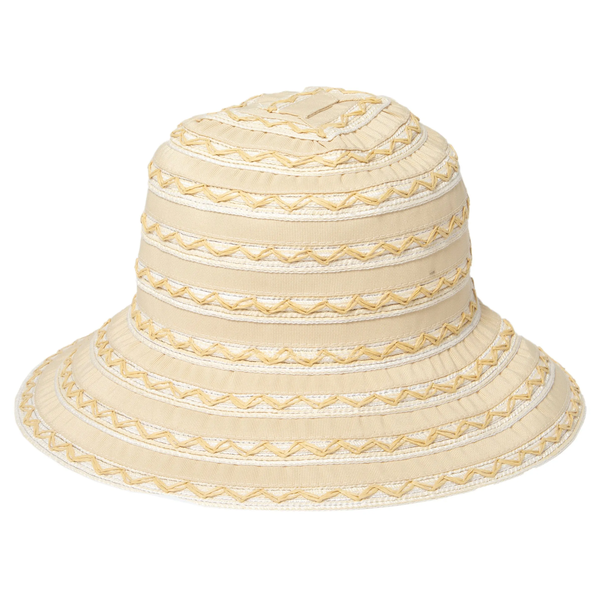 Women's Ribbon Sun Hat With Mixed Zig Zag Straw