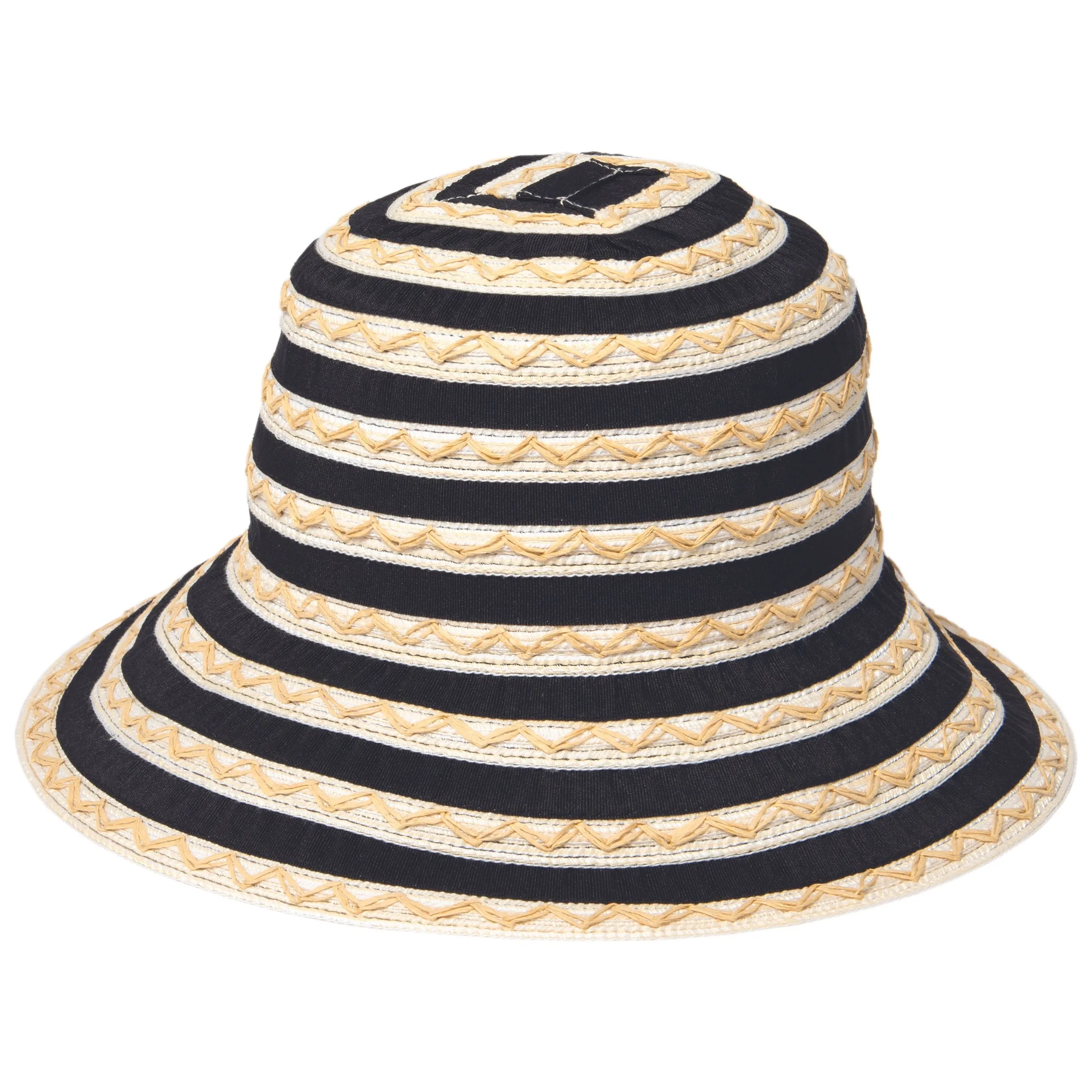 Women's Ribbon Sun Hat With Mixed Zig Zag Straw