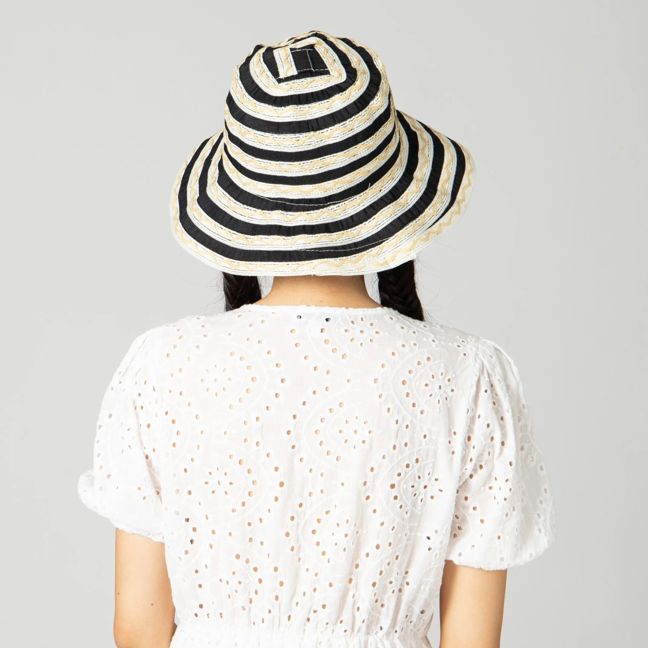 Women's Ribbon Sun Hat With Mixed Zig Zag Straw