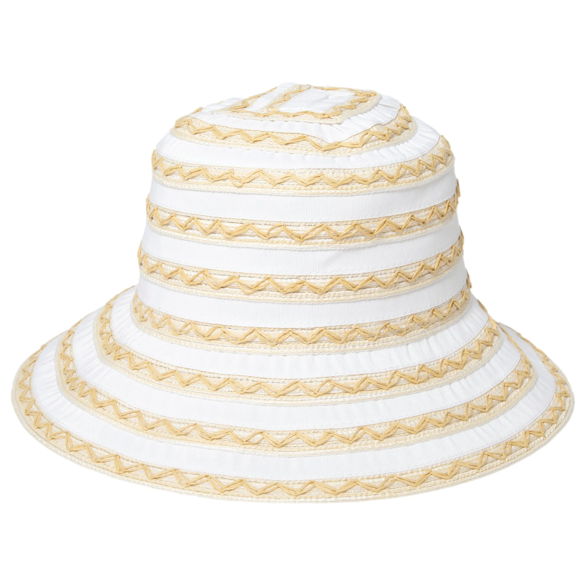 Women's Ribbon Sun Hat With Mixed Zig Zag Straw